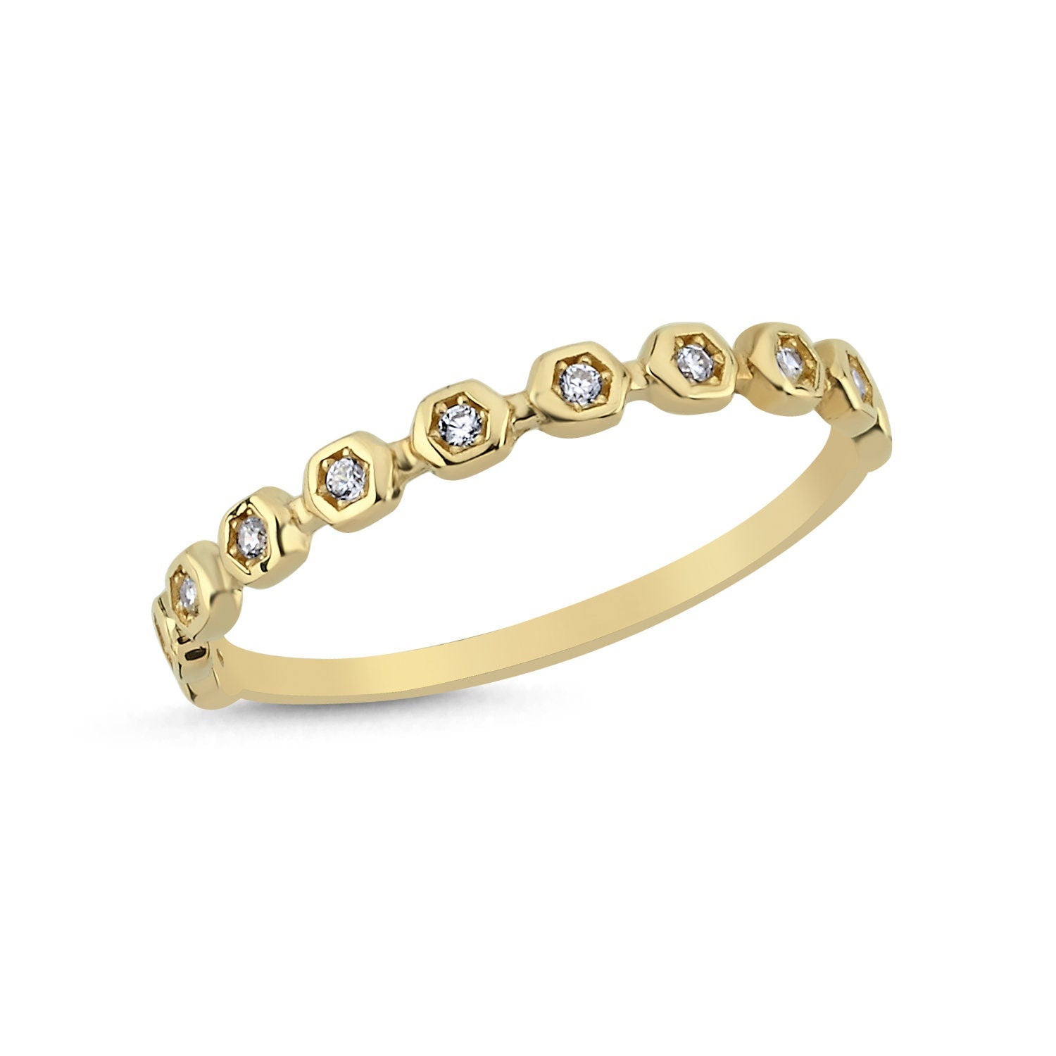 14K Gold Stackable Minimal Ring with Stones