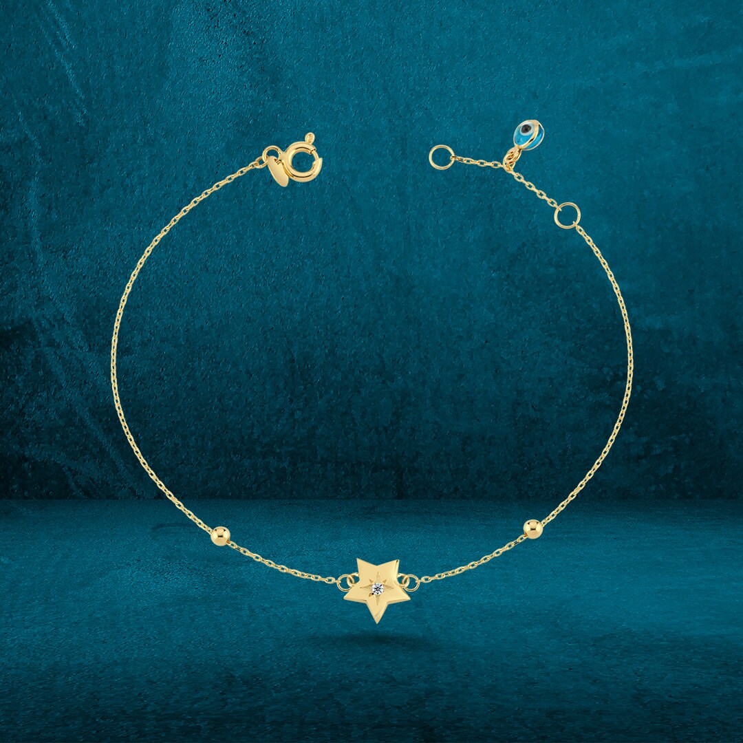 14K Gold Starry North Star Bracelet Hems Jewellery 