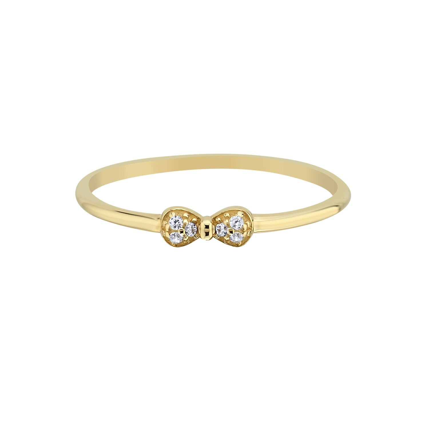 14K Gold Stone Bow Stackable Minimal Ring