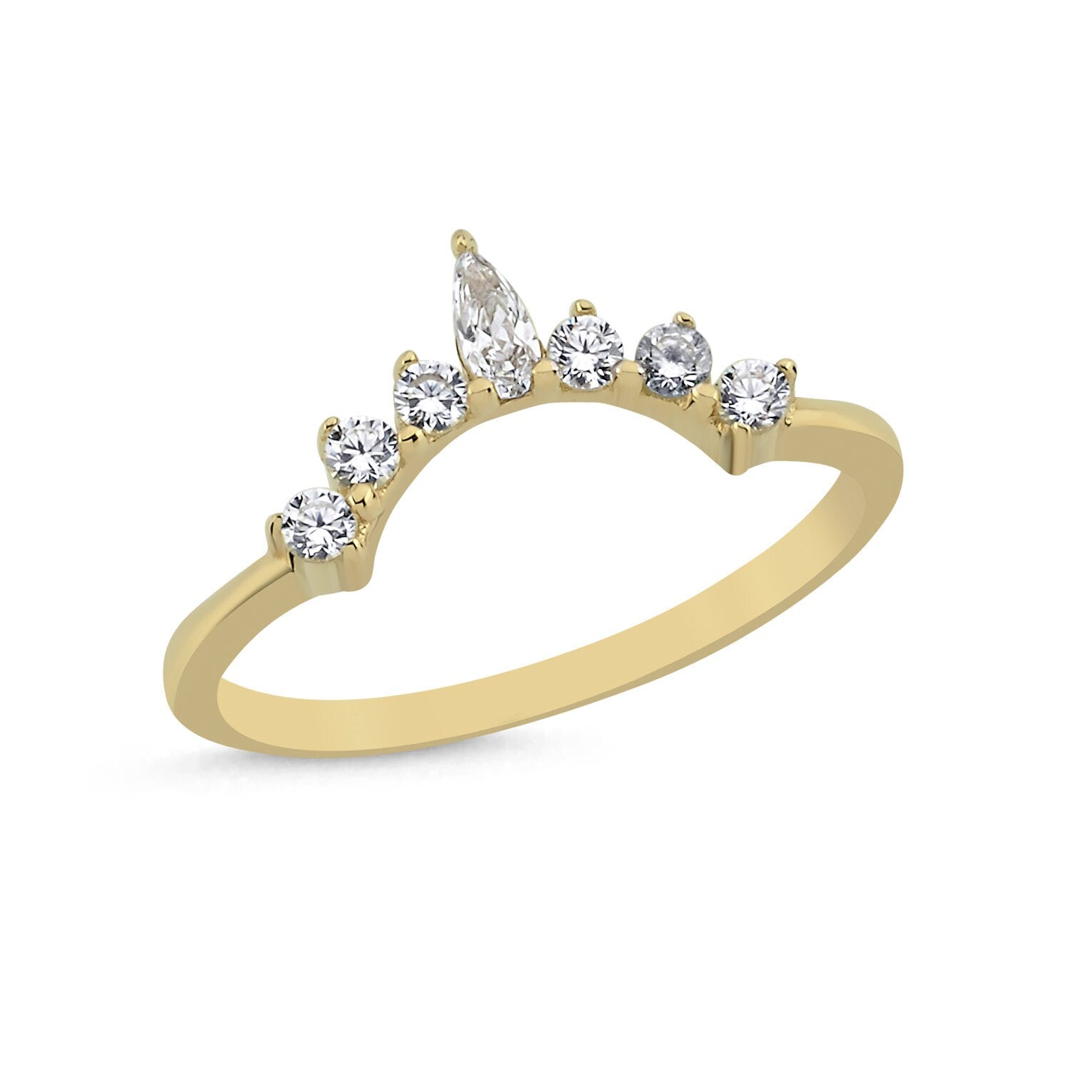 14K Gold Stone Crown Stackable Minimal Ring Hems Jewellery 