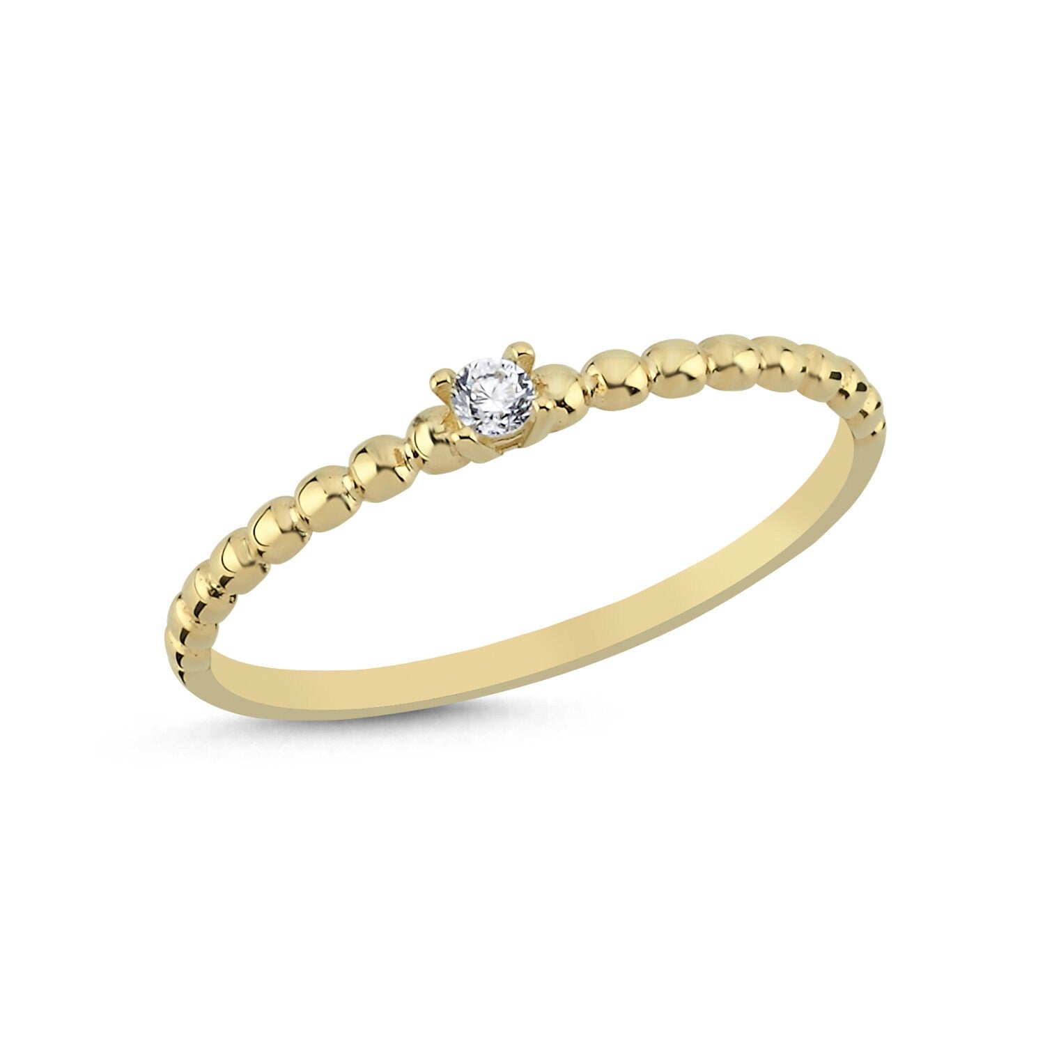 14K Gold Stone Moth Stackable Minimal Ring Hems Jewellery 