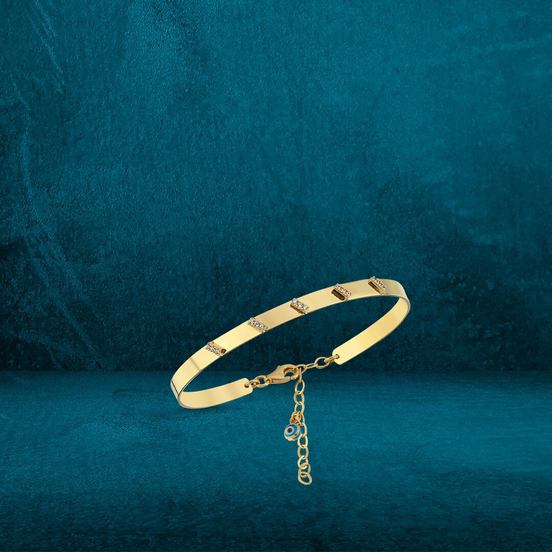 14K Gold Stone Plate Clamp Bracelet