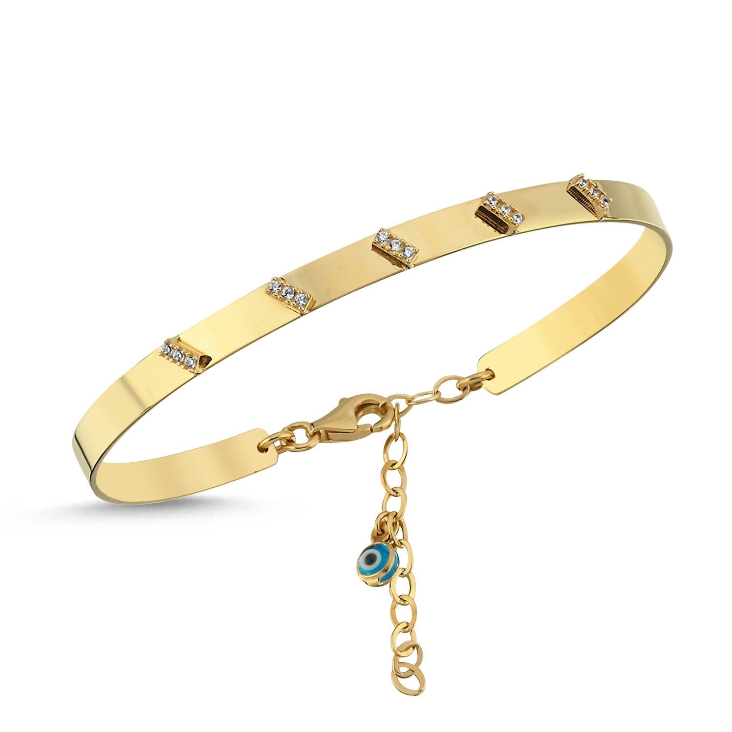14K Gold Stone Plate Clamp Bracelet Hems Jewellery 