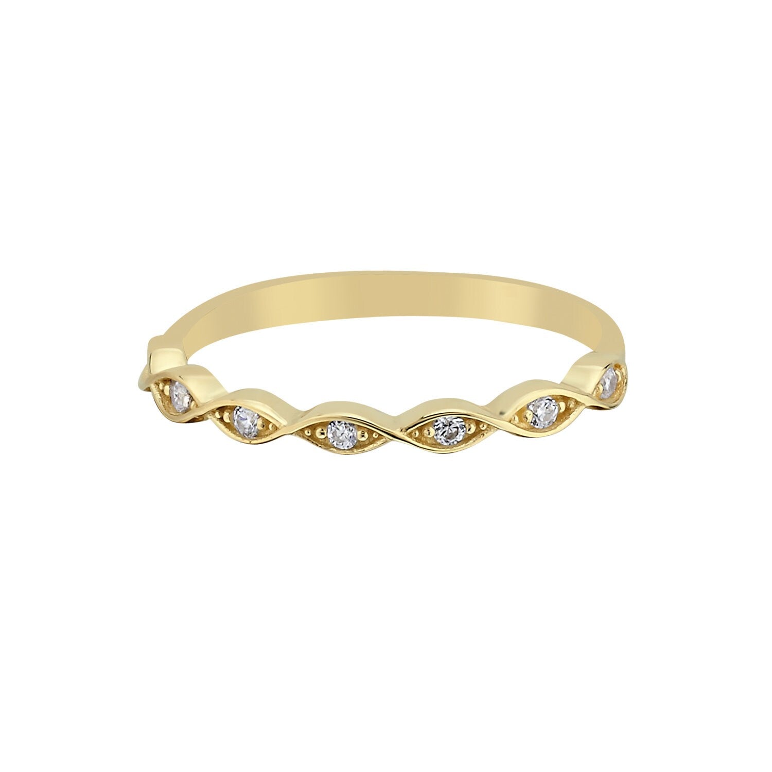 14K Gold Stone Shuttle Stackable Minimal Ring Hems Jewellery 