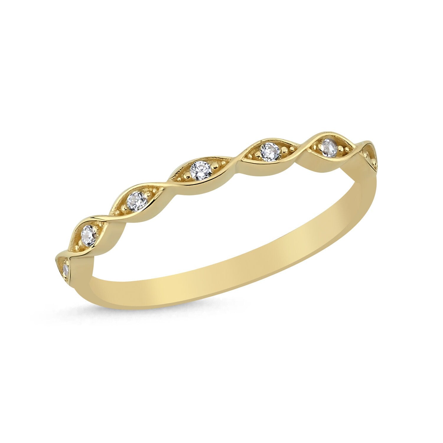 14K Gold Stone Shuttle Stackable Minimal Ring Hems Jewellery 