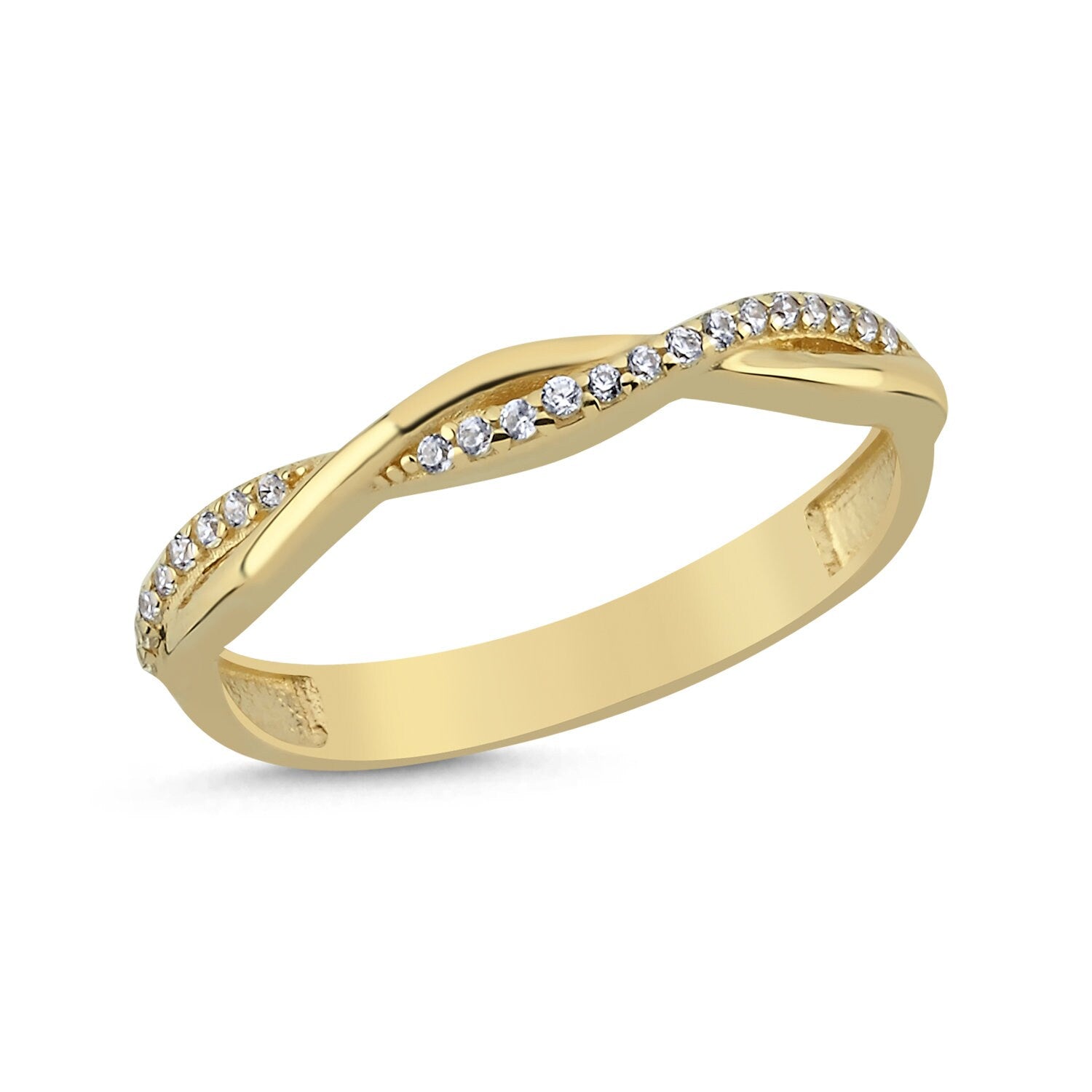 14K Gold Stoned Twist Stackable Minimal Ring