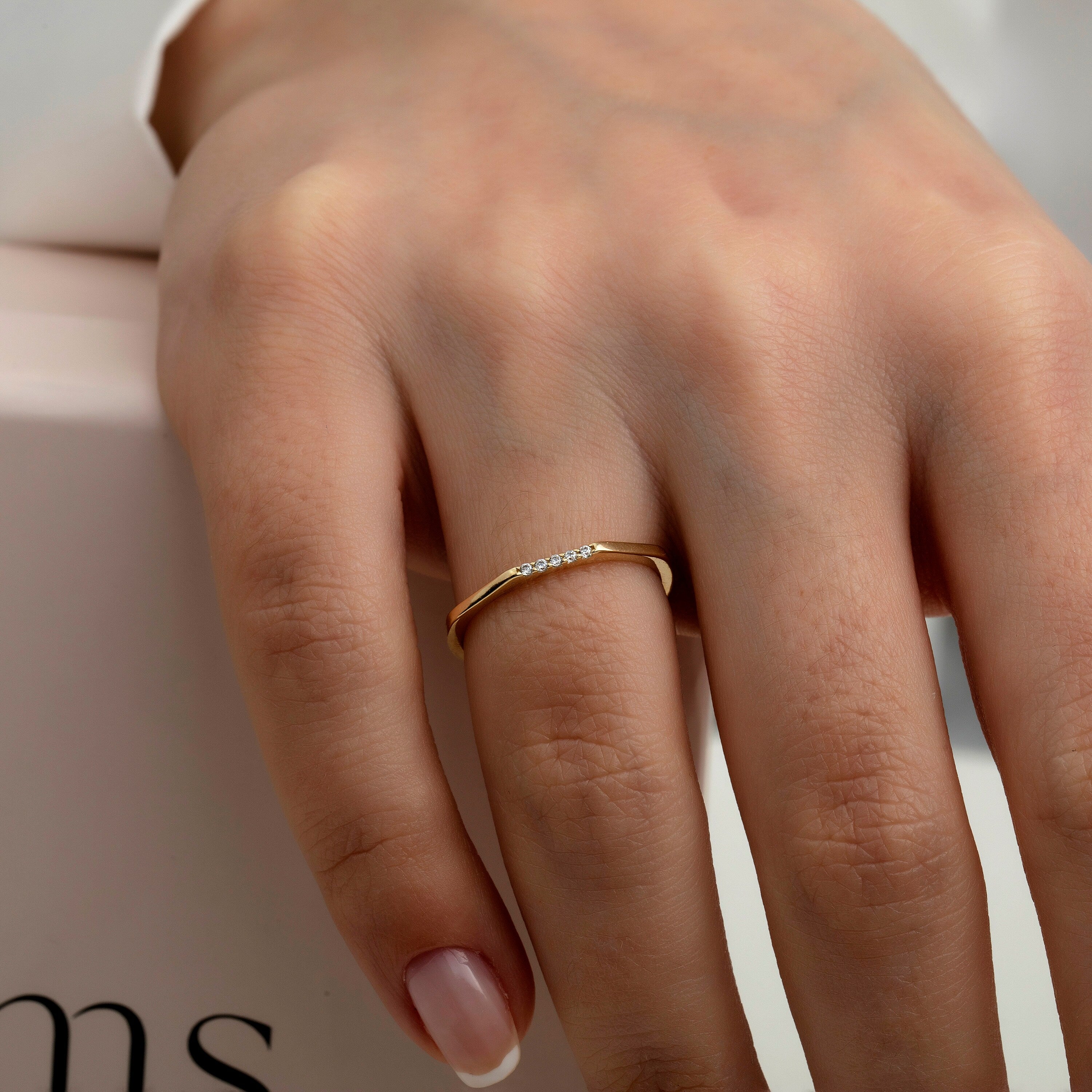 14K Gold Stones Angular Stackable Minimal Ring Hems Jewellery 