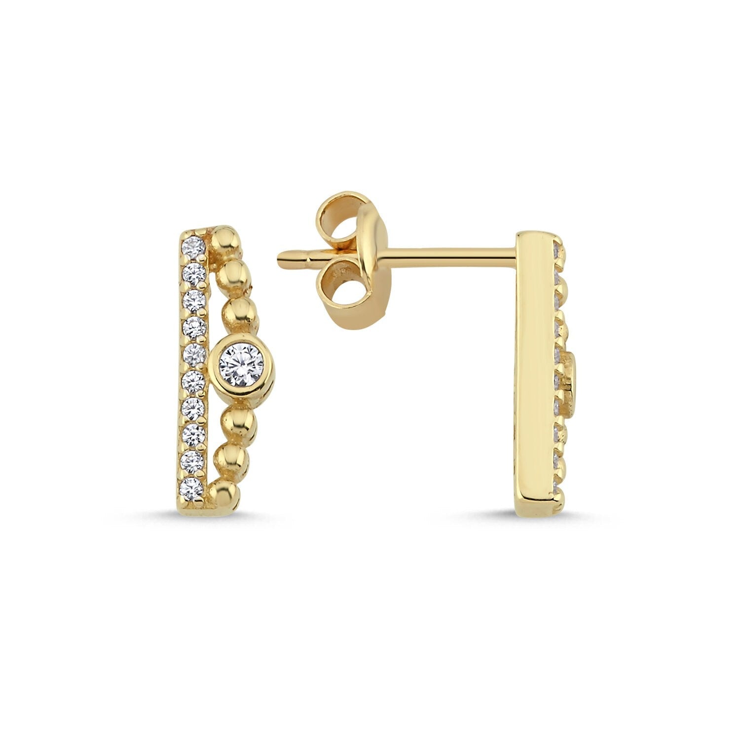 14K Gold Stones Double Stud Earring Hems Jewellery 