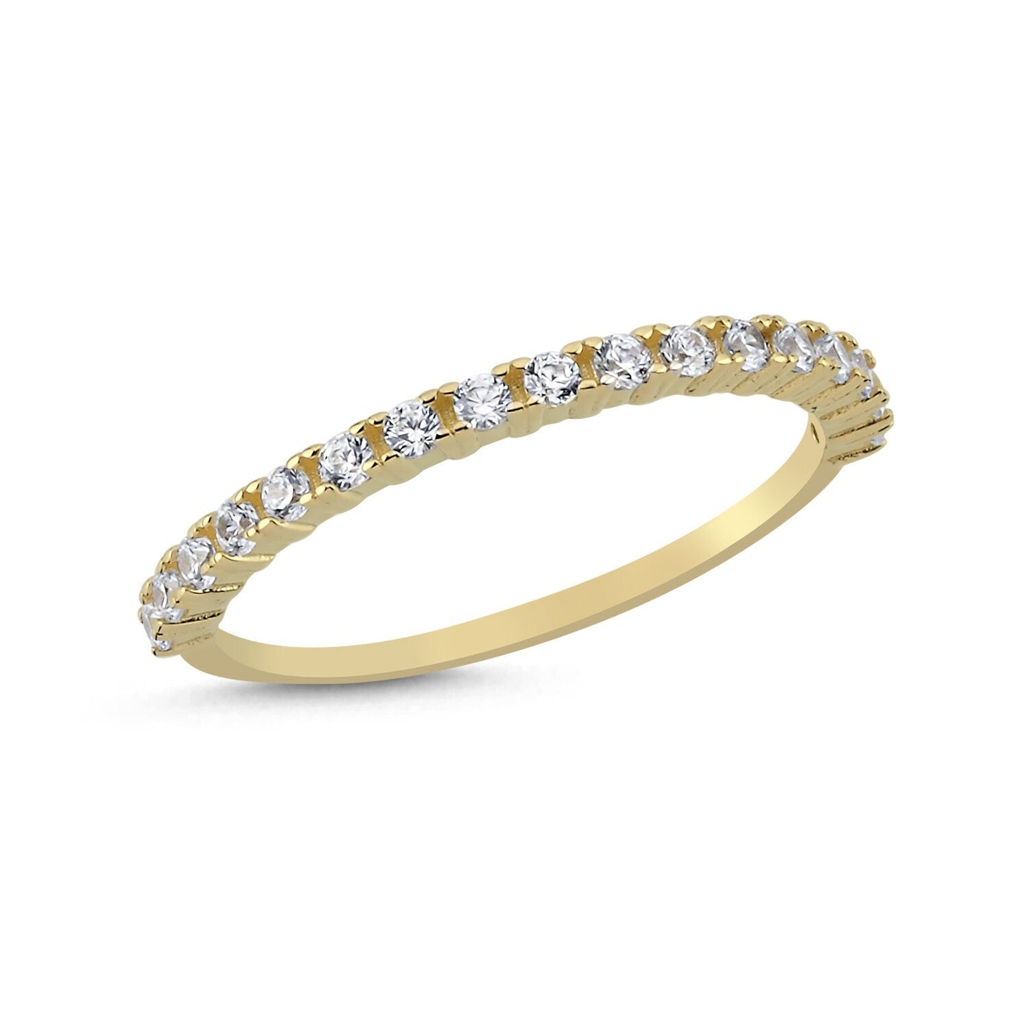 14K Gold Stones Half Round Stackable Minimal Ring Hems Jewellery 