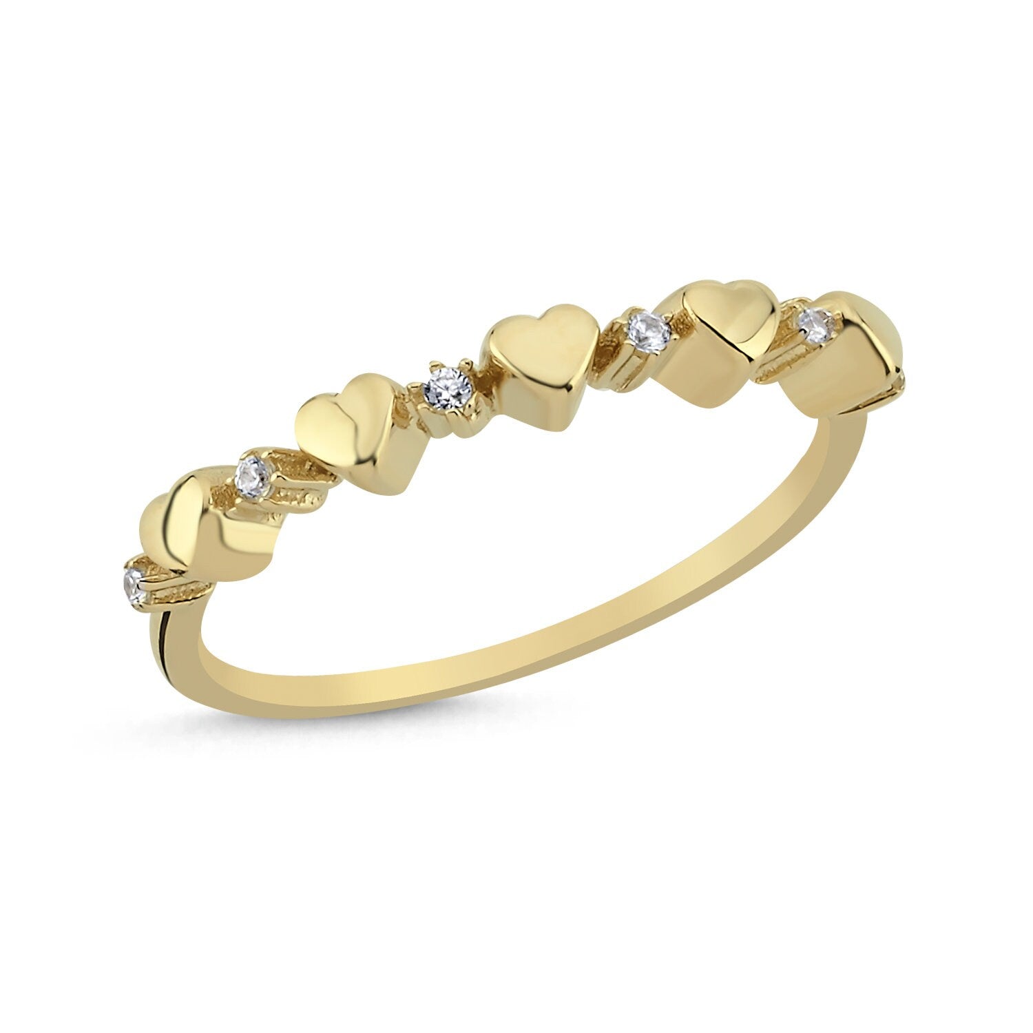 14K Gold Stones Heart Stackable Minimal Ring Hems Jewellery 
