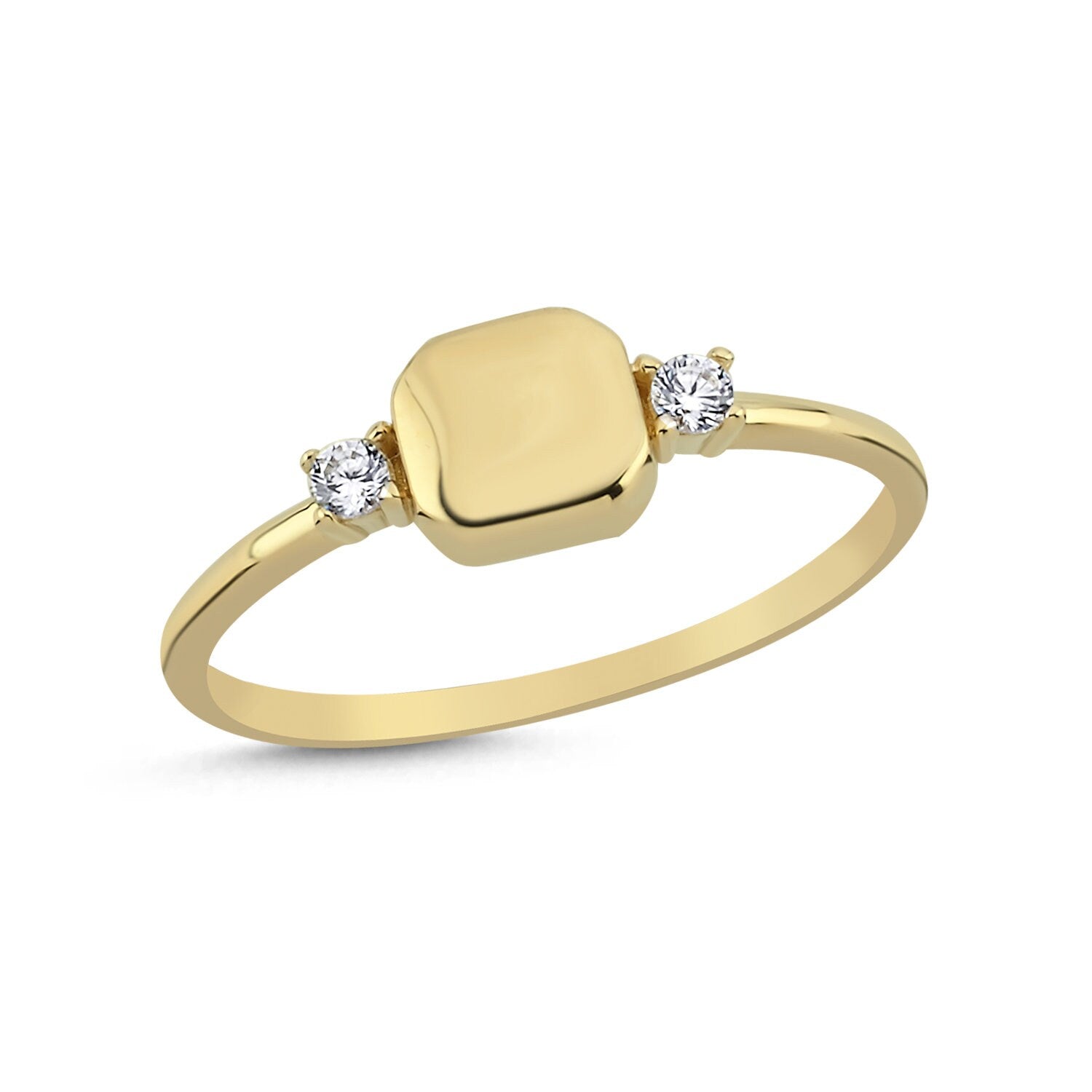 14K Gold Stones Square Stackable Minimal Ring