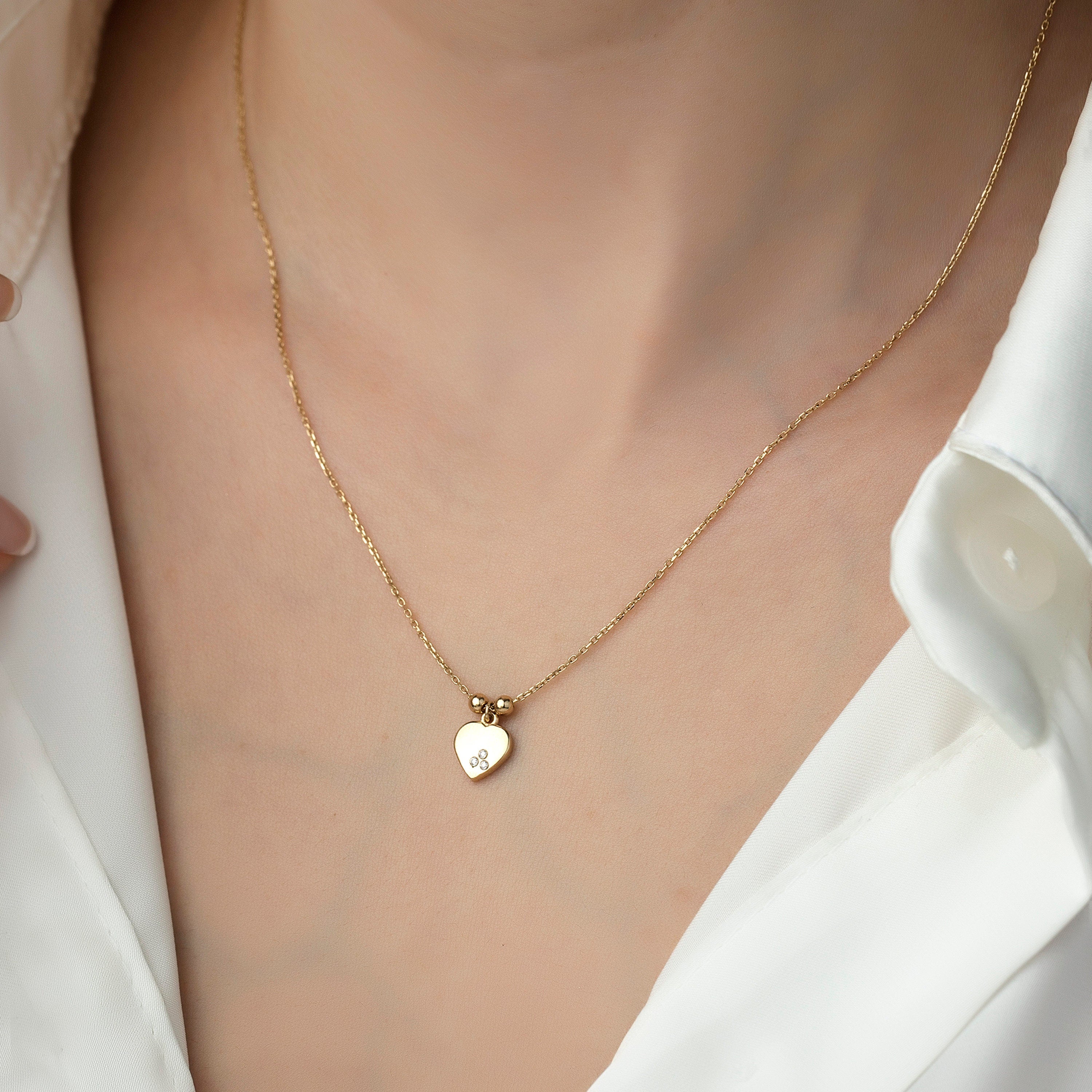 14K Gold Tria Mini Heart Necklace