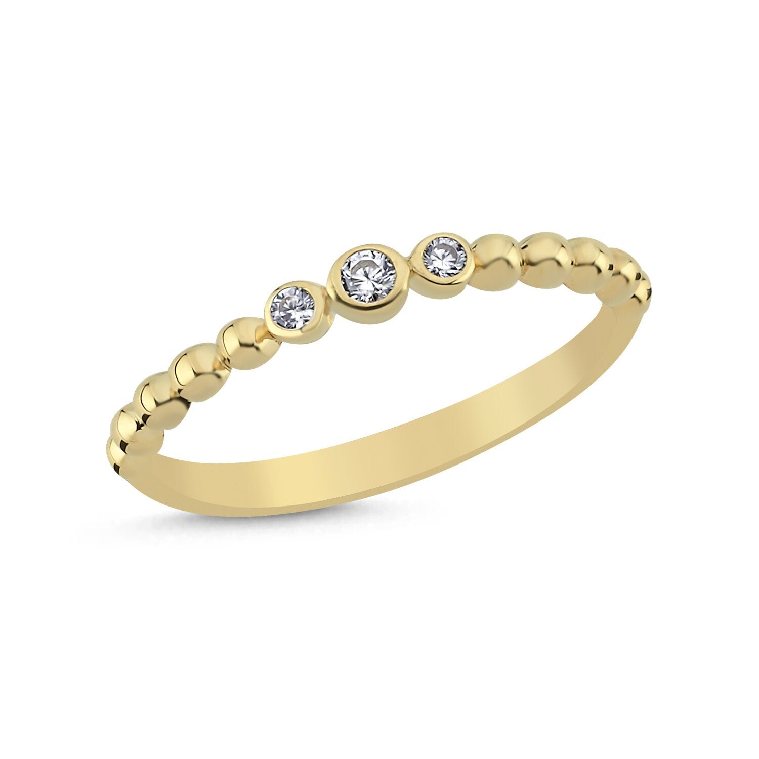 14K Gold Tria Stone Granulation Stackable Minimal Ring