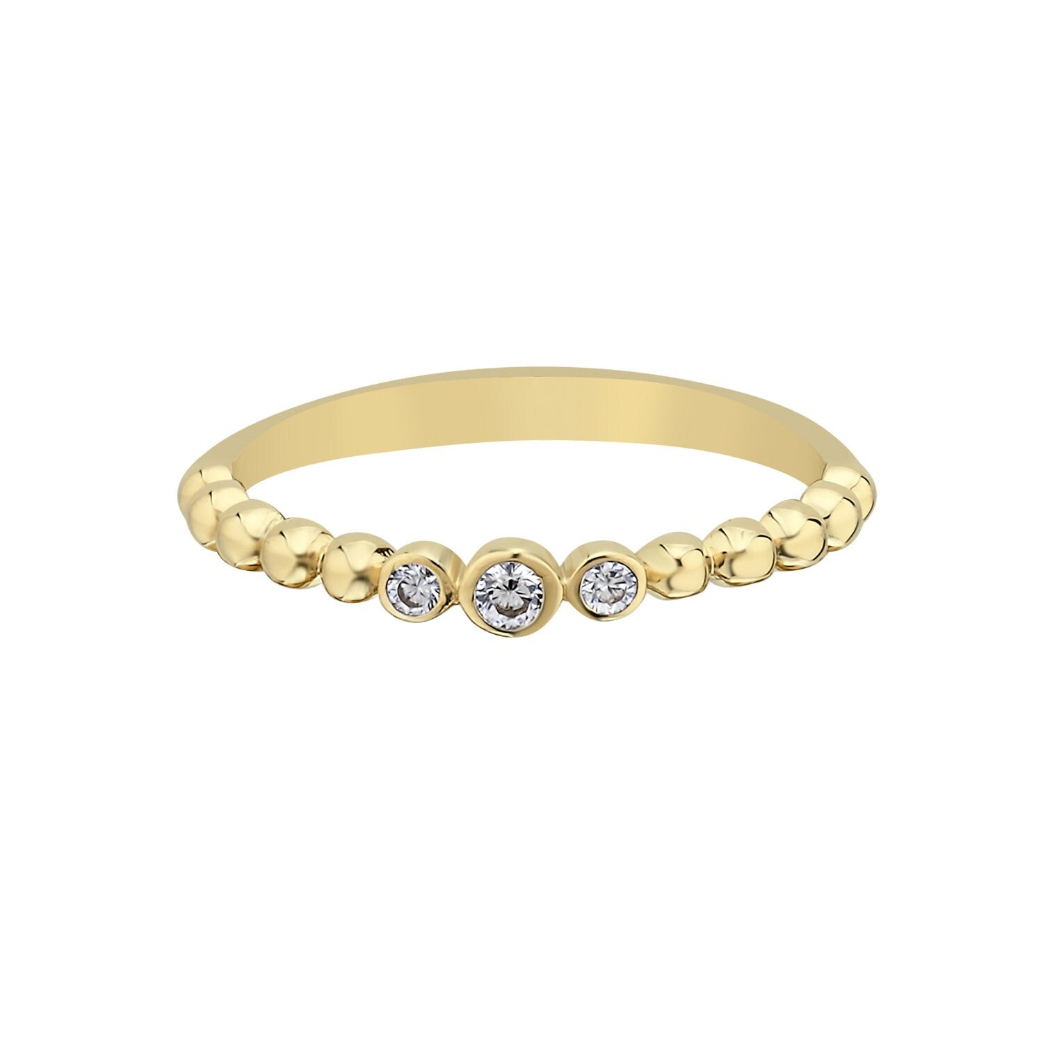 14K Gold Tria Stone Granulation Stackable Minimal Ring