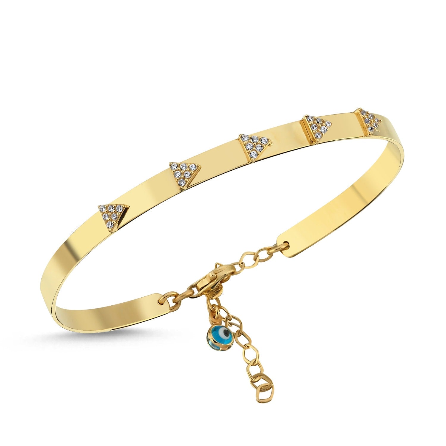 14K Gold Triangle Stone Clamp Bracelet Hems Jewellery 