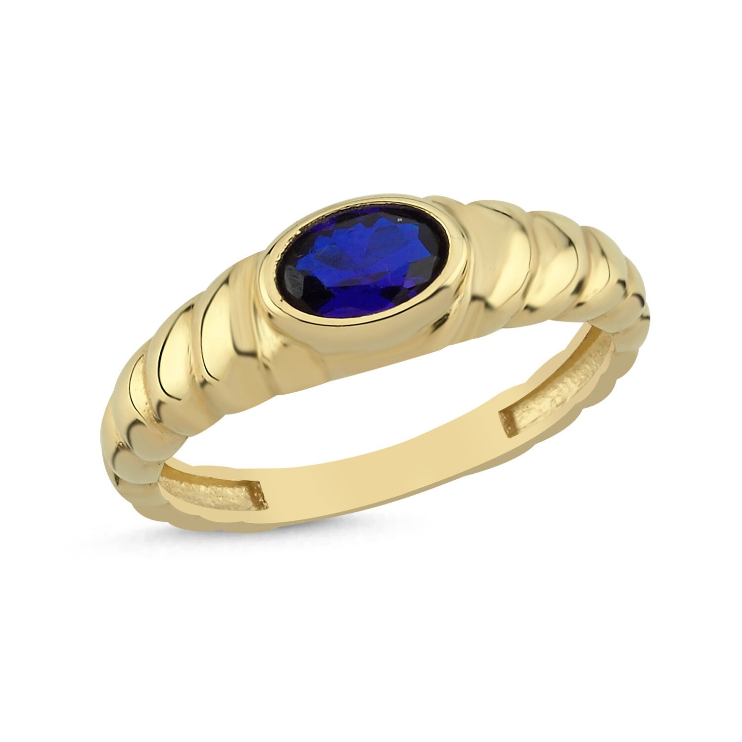 14K Gold Twisted Blue Dome Ring