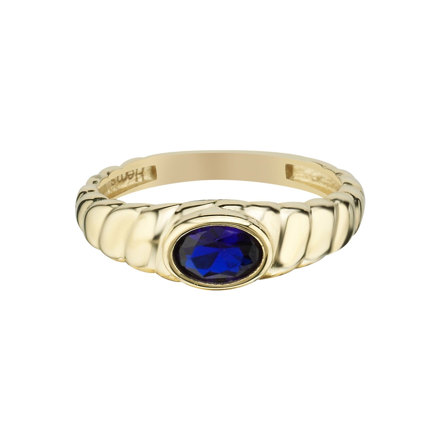 14K Gold Twisted Blue Dome Ring