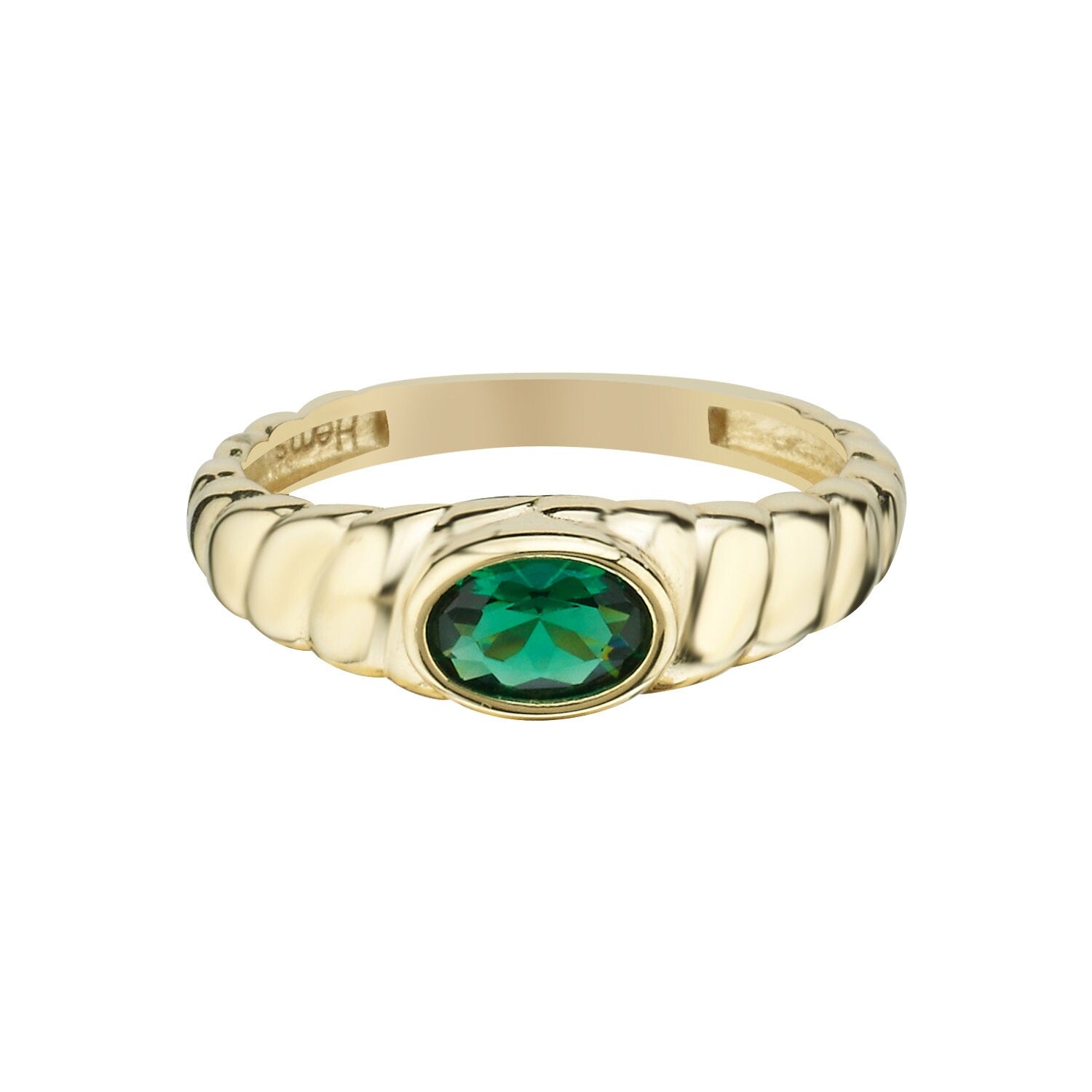 14K Gold Twisted Green Dome Ring Hems Jewellery 