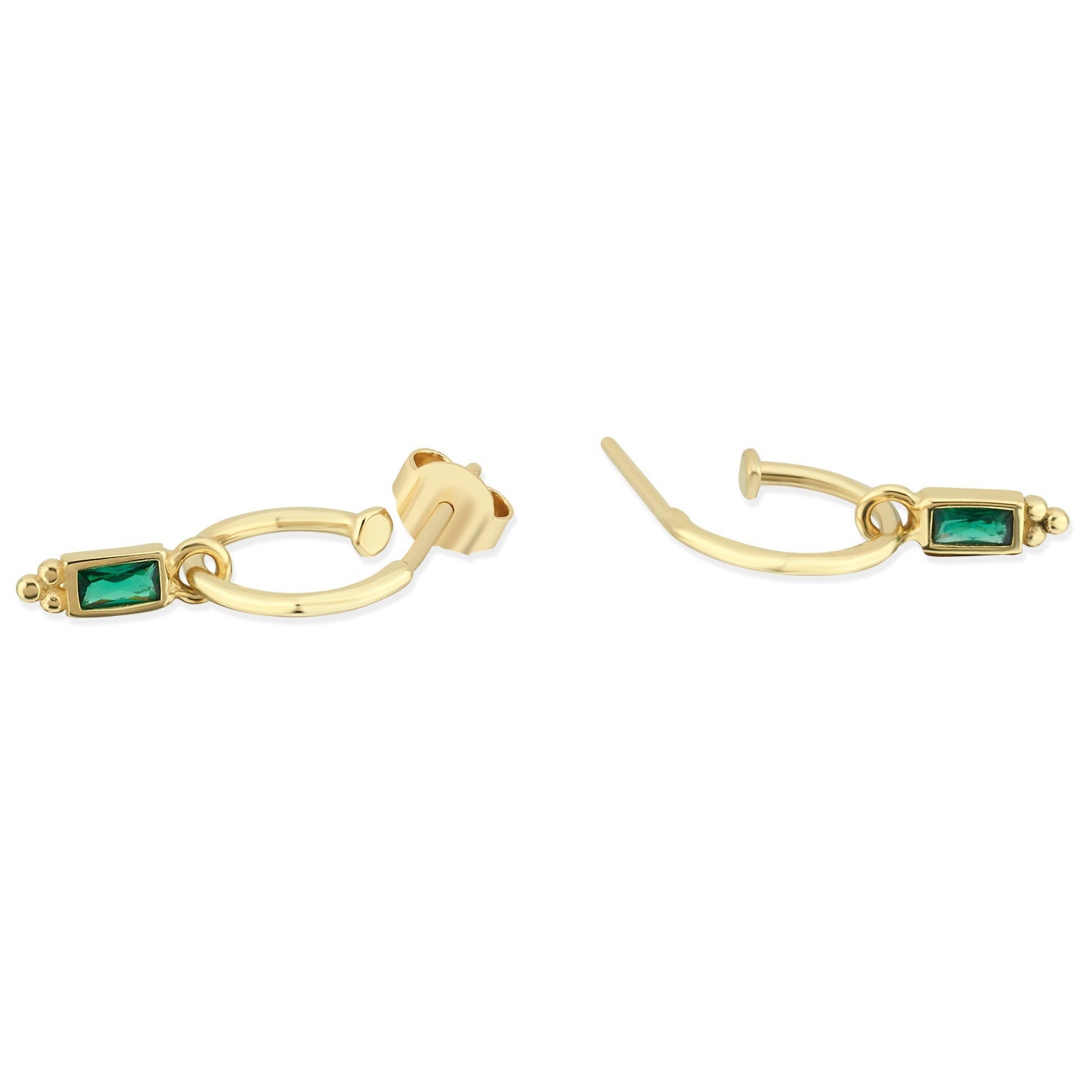 14K Gold Vintage Green Stone Earrings