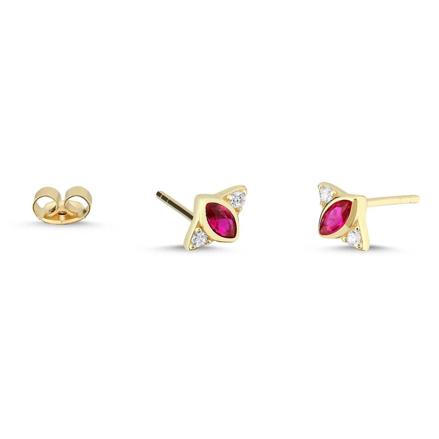 14K Gold Vintage Stone Stud Earrings Hems Jewellery 