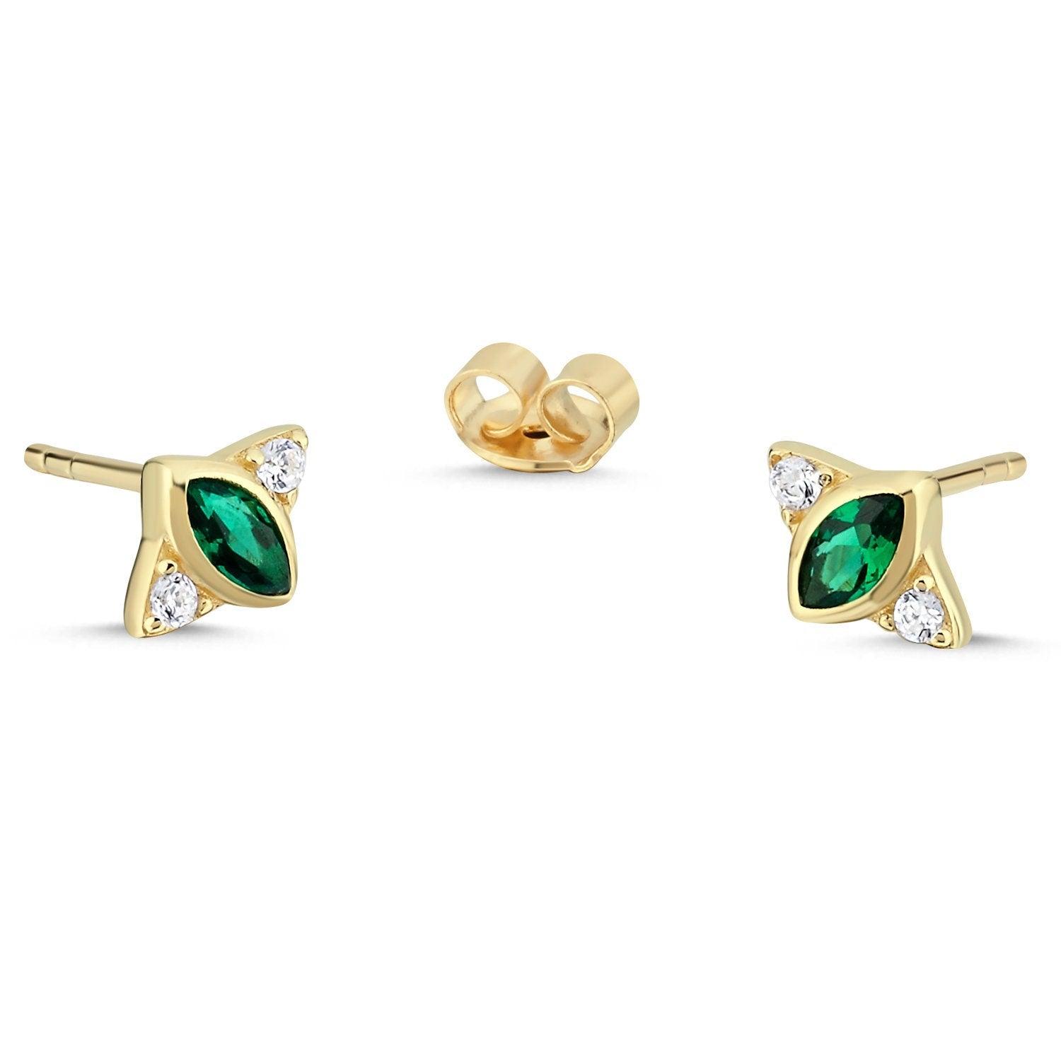 14K Gold Vintage Stone Stud Earrings Hems Jewellery 