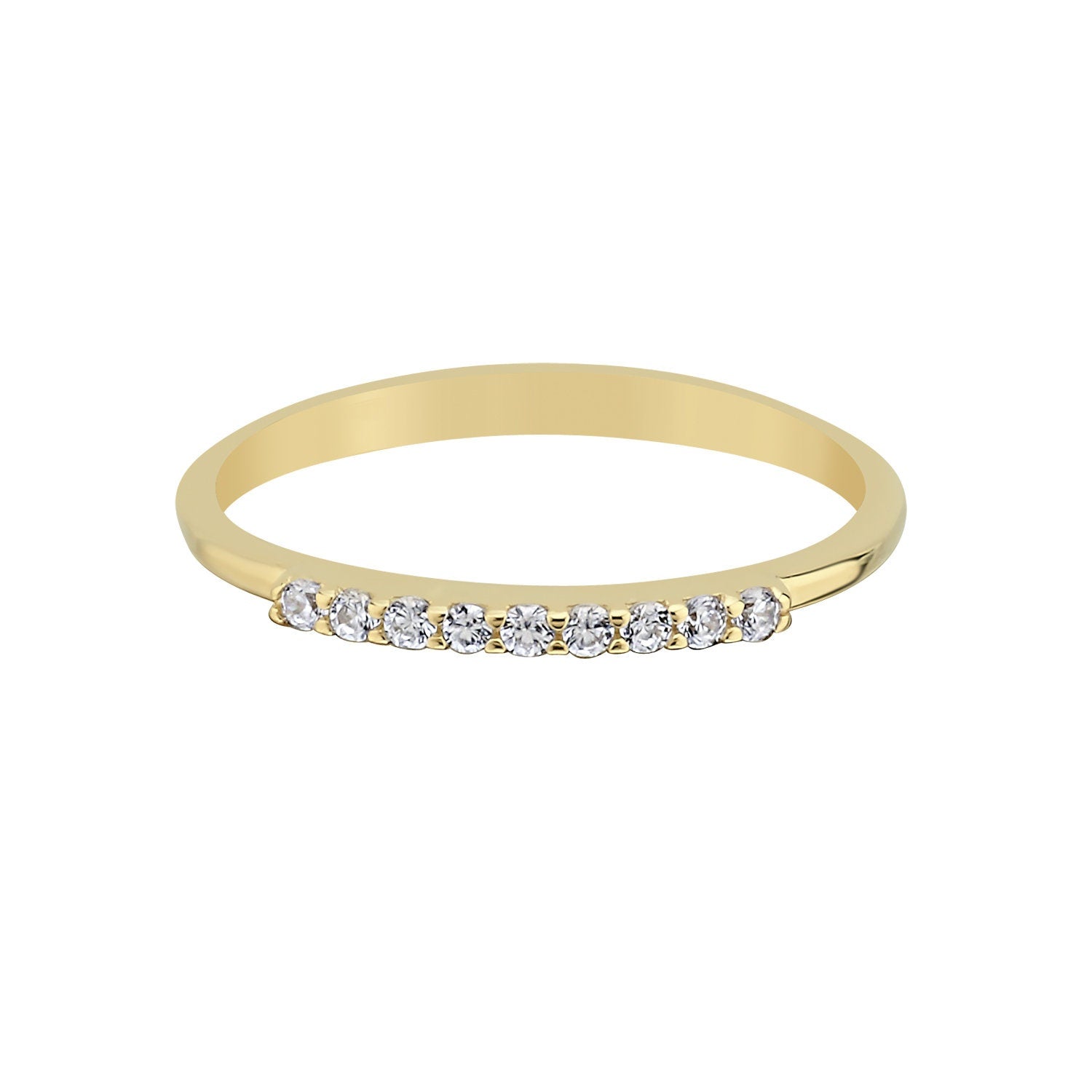 14K Gold with Stones Stackable Minimal Ring