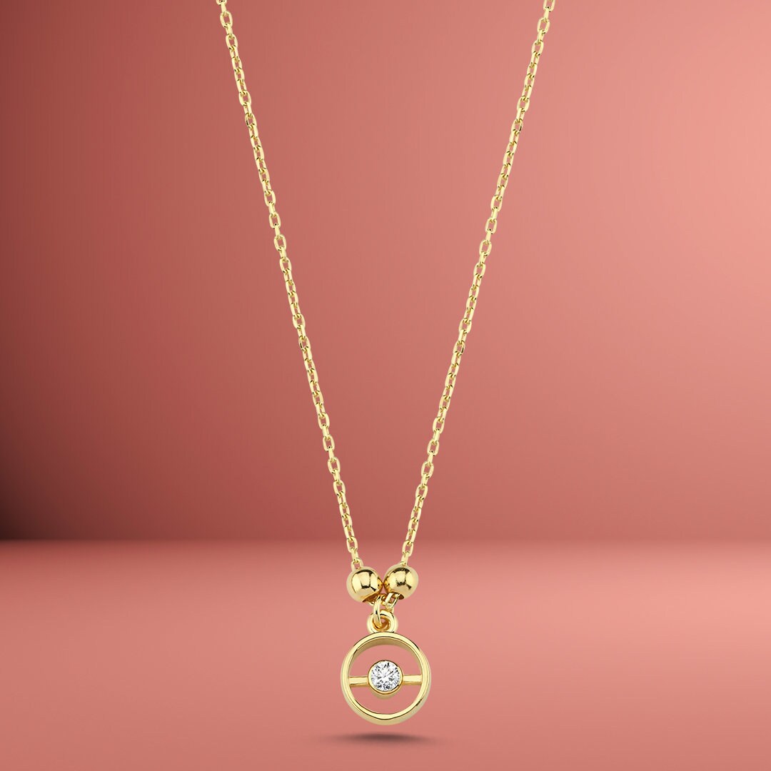 14K Mini Circle Solitaire Necklace Hems Jewellery 
