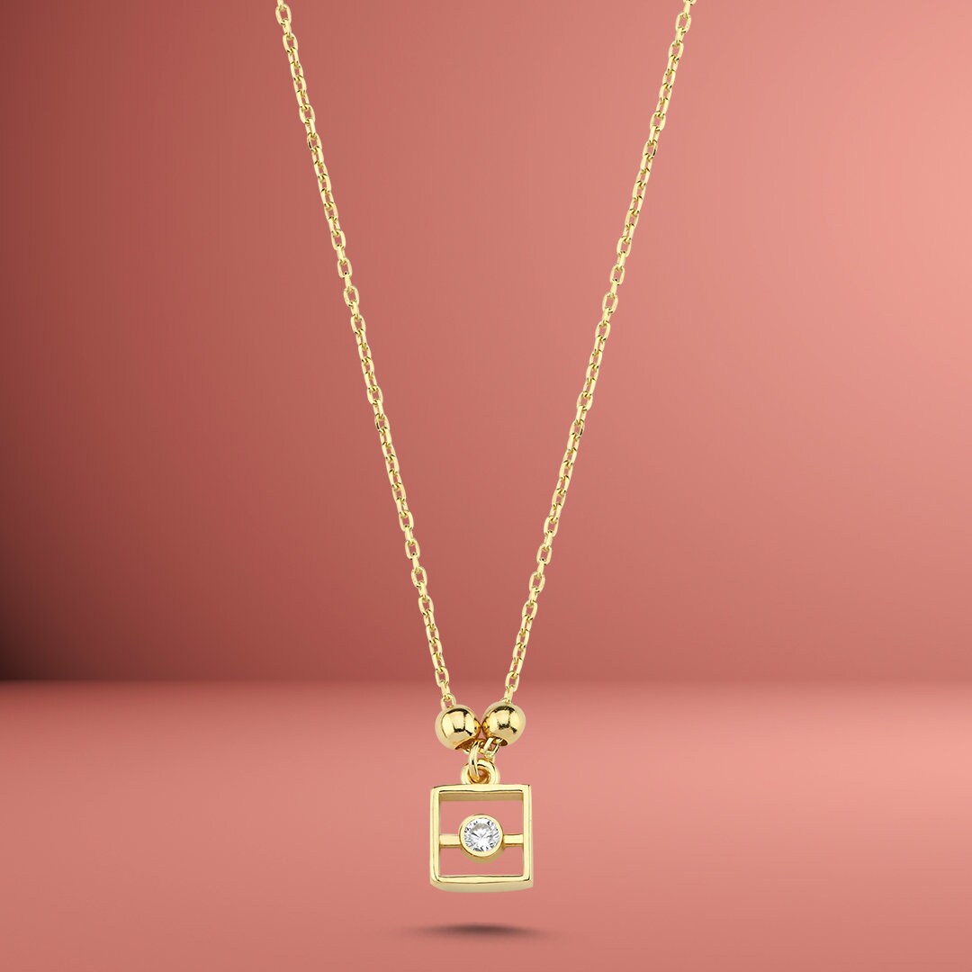 14K Mini Square Solitaire Necklace Hems Jewellery 
