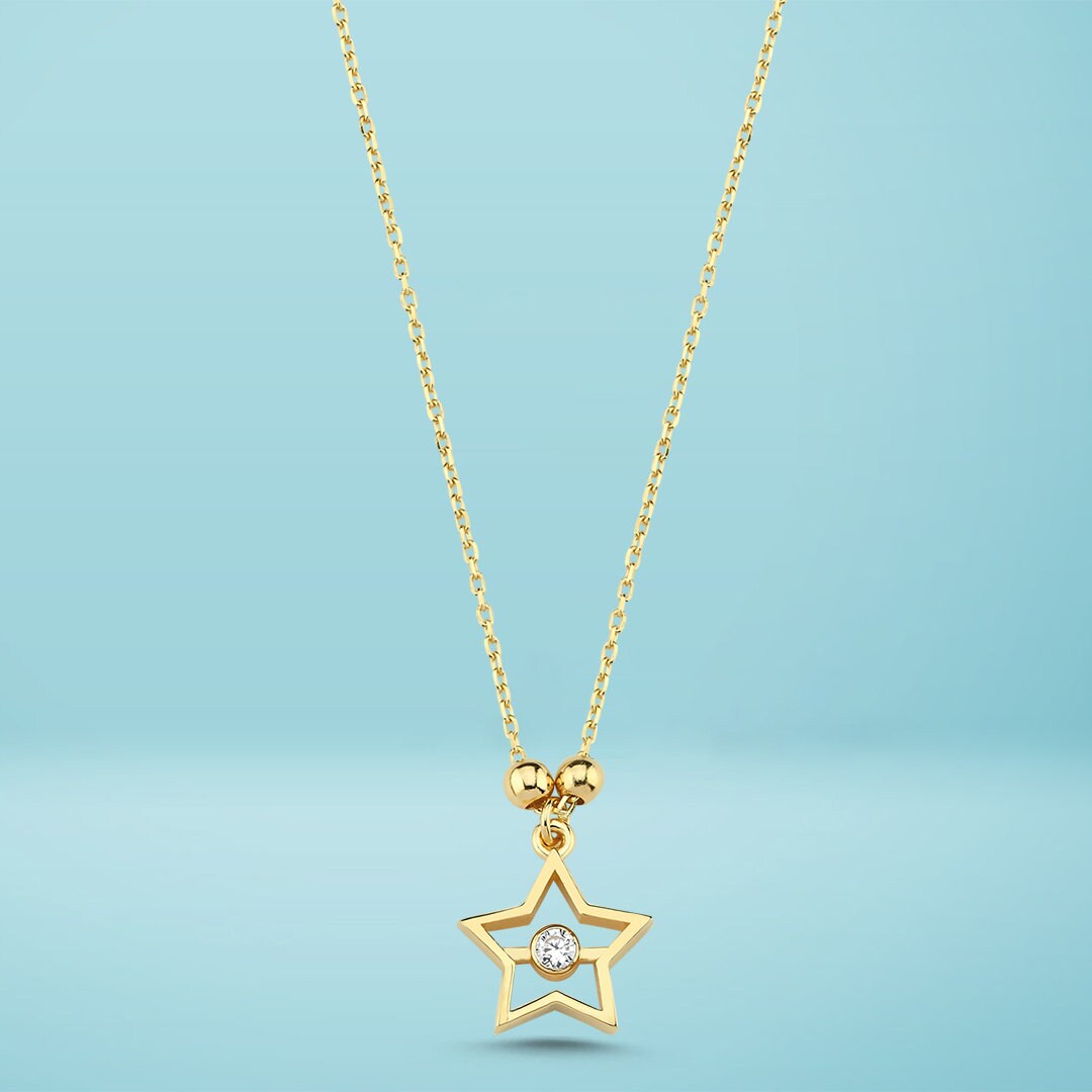 14K Mini Star Solitaire Necklace Hems Jewellery 