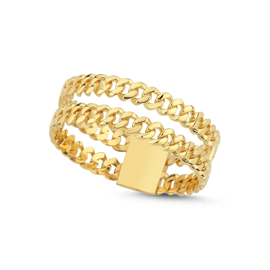 14K Solid Gold Double Chain Ring