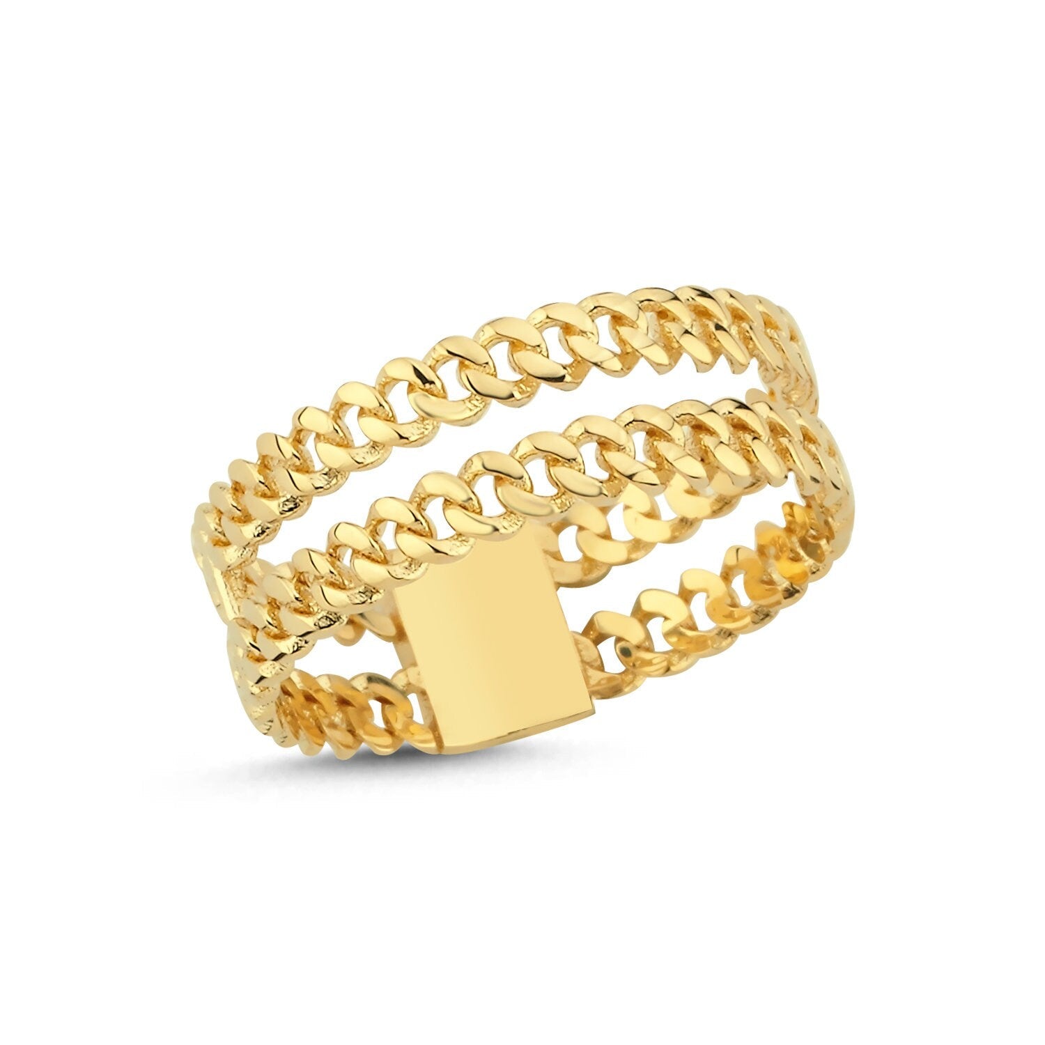 14K Solid Gold Double Chain Ring