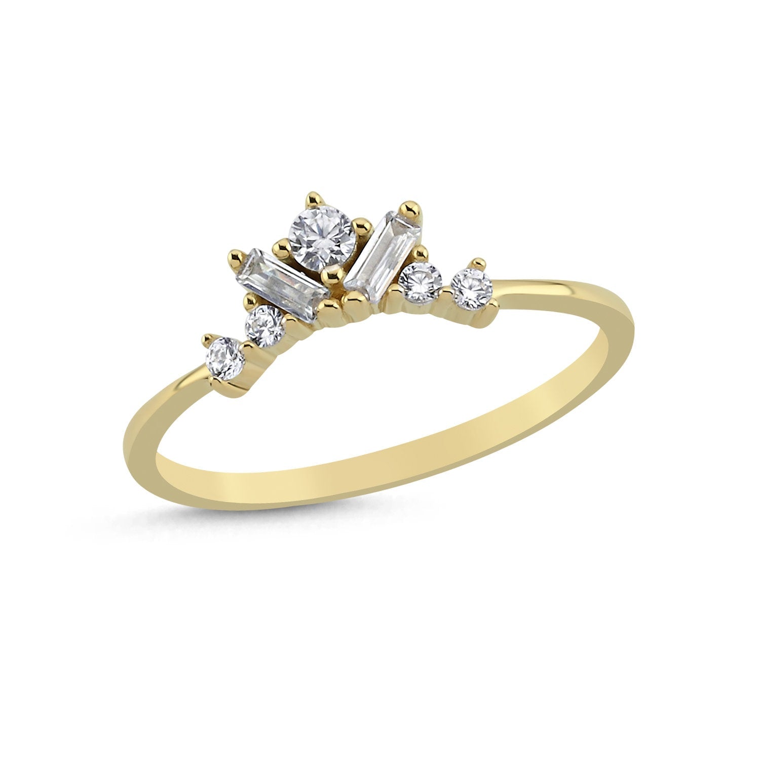 14k Gold Baguette Stackable Crown Ring Hems Jewellery 