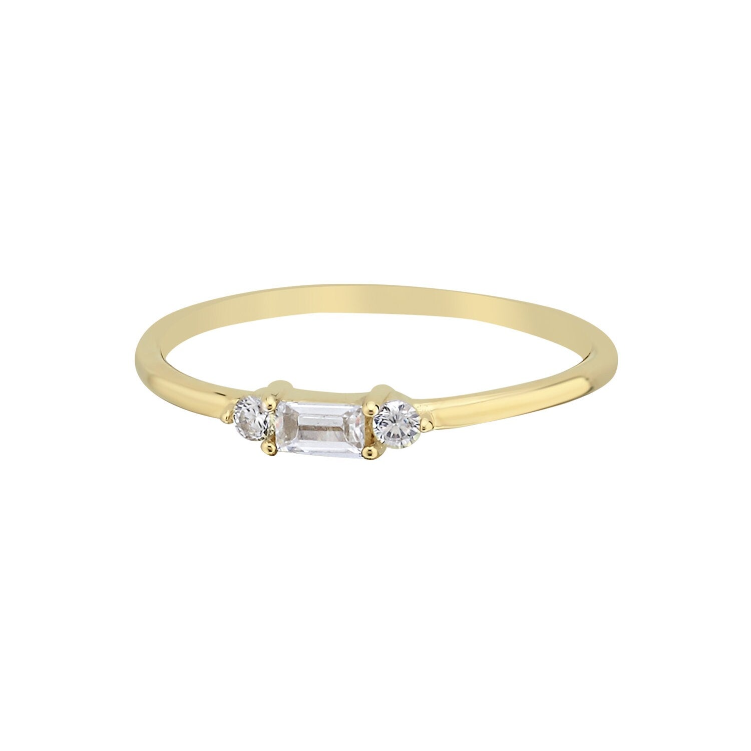 14k Gold Baguette Stackable Minimal Ring Hems Jewellery 