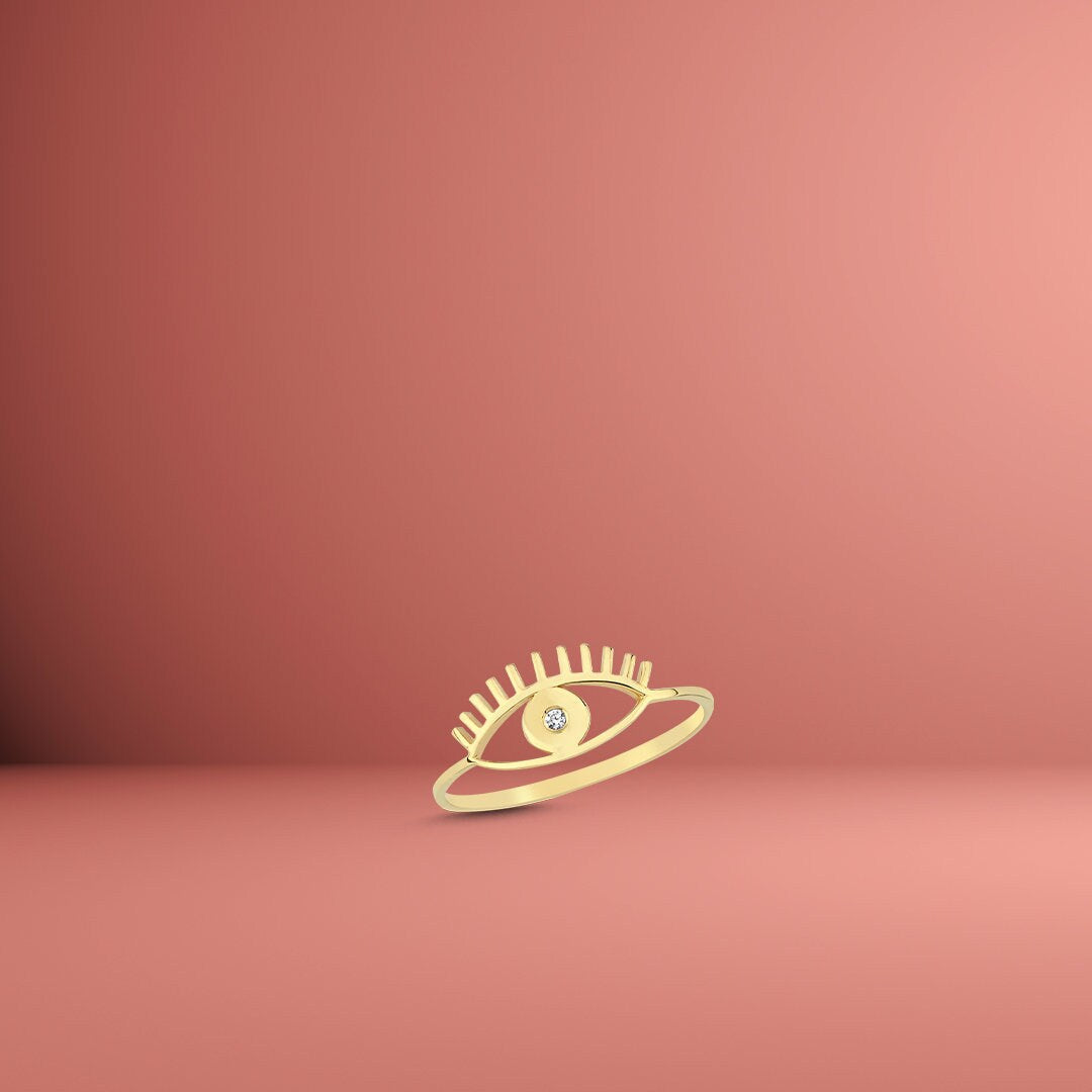 14k Gold Gemstone Eye Ring