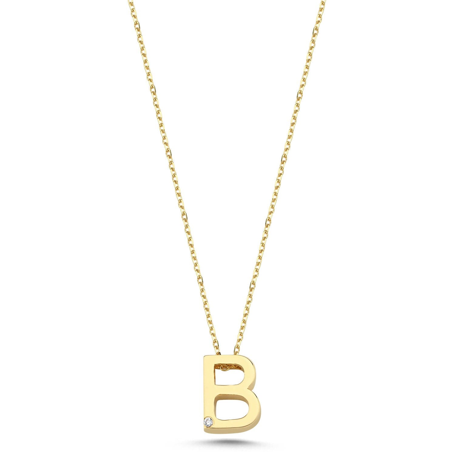 14k Gold Minimal B Initial Necklace