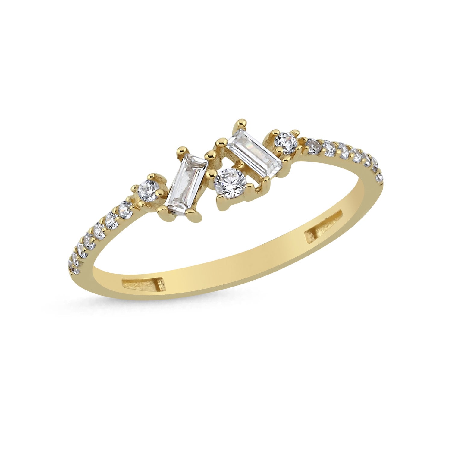 14k Gold Minimal Baguette Stackable Half Tour Ring Hems Jewellery 
