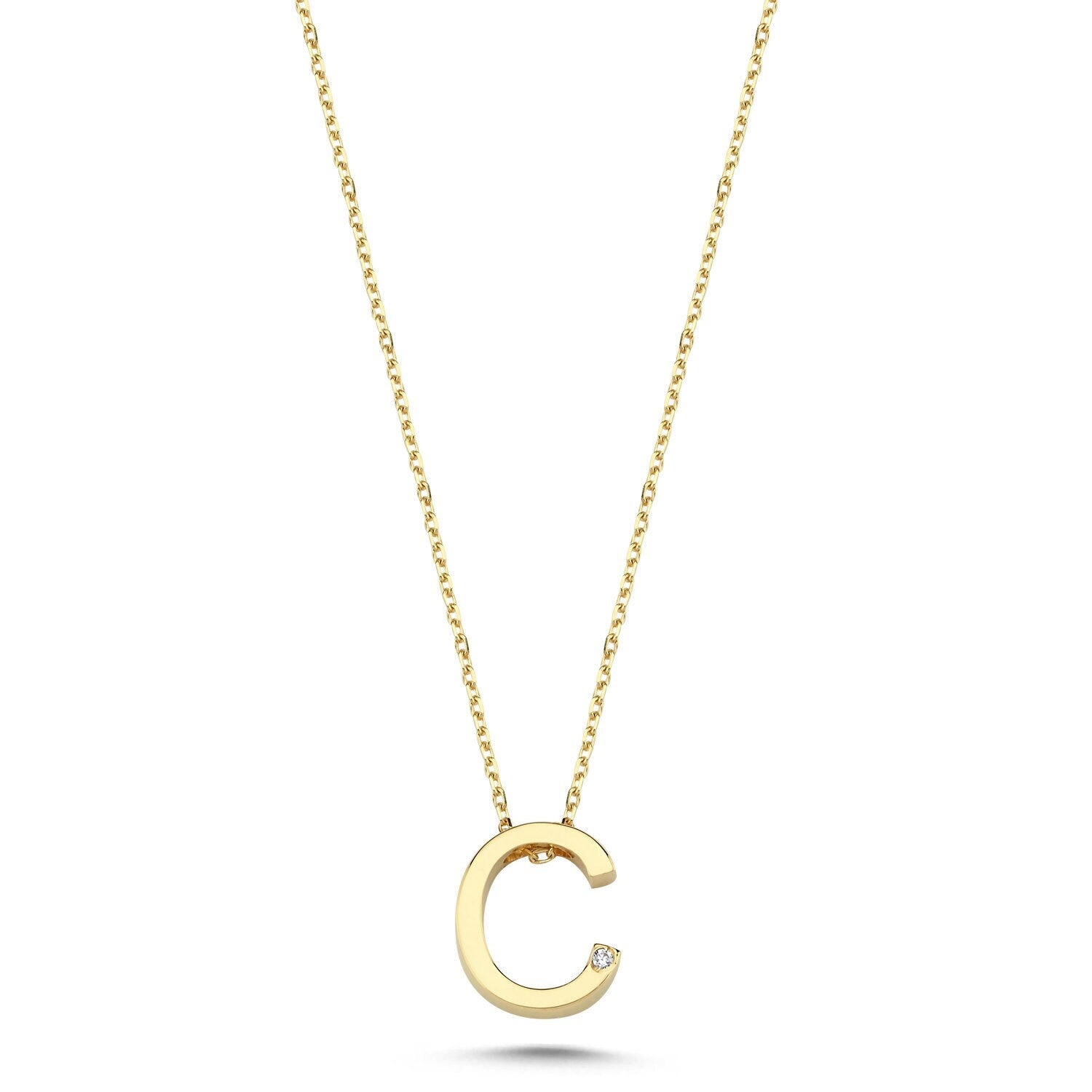 14k Gold Minimal C Initial Necklace
