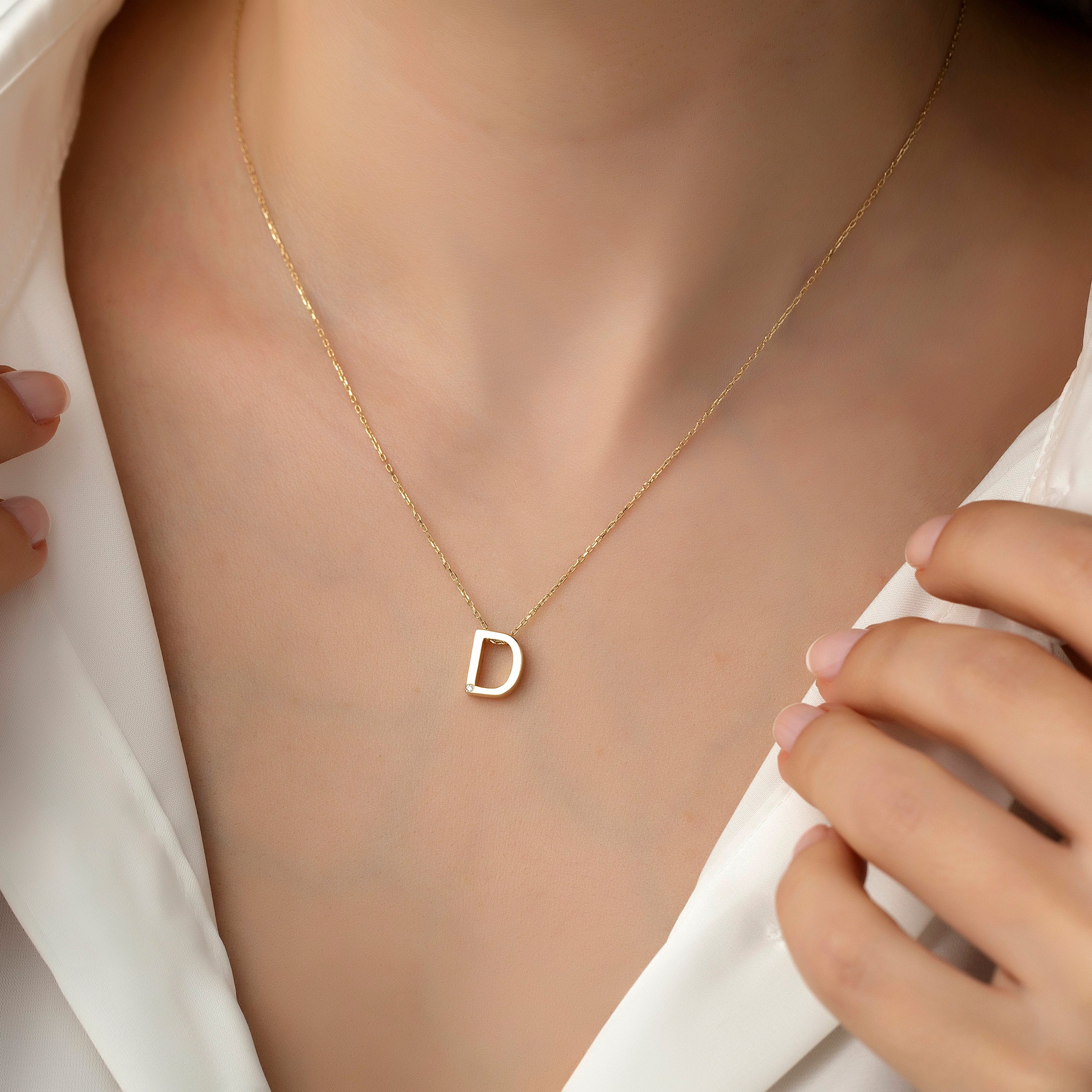 14K Solid White Gold Initial Necklace, Letter K Necklace – LTB JEWELRY