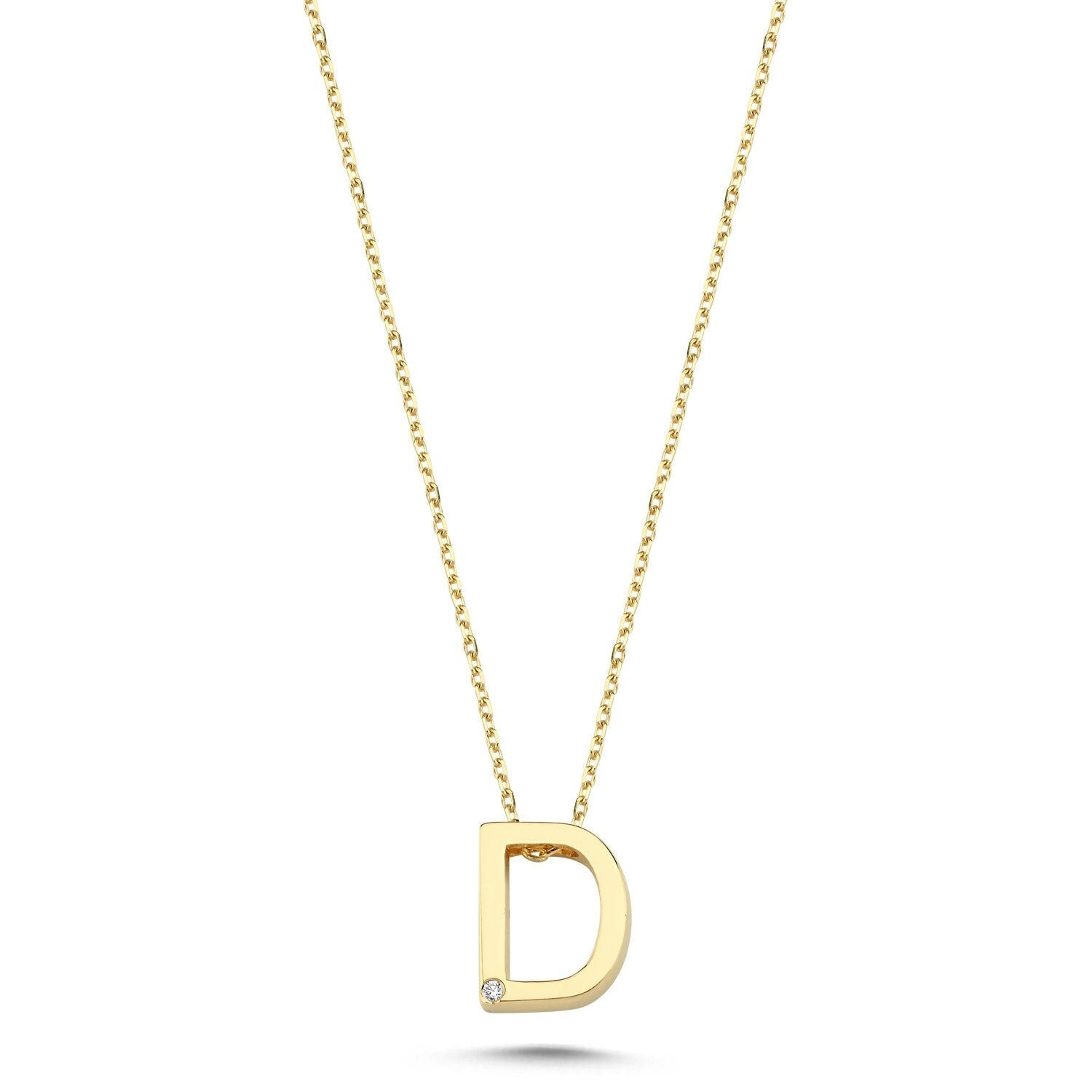 14k Gold Minimal D Initial Necklace