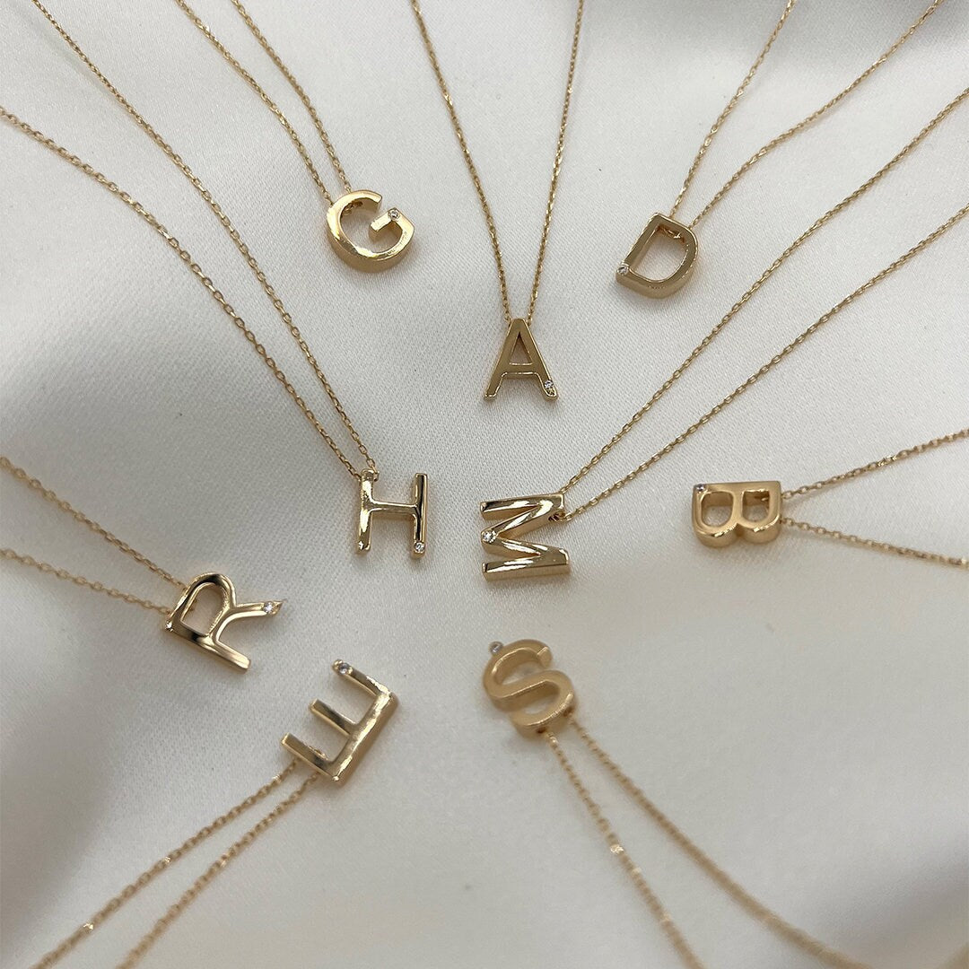 14k Gold Minimal E Initial Necklace