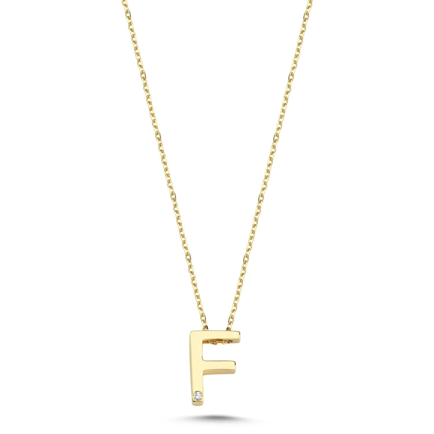 14k Gold Minimal F Initial Necklace