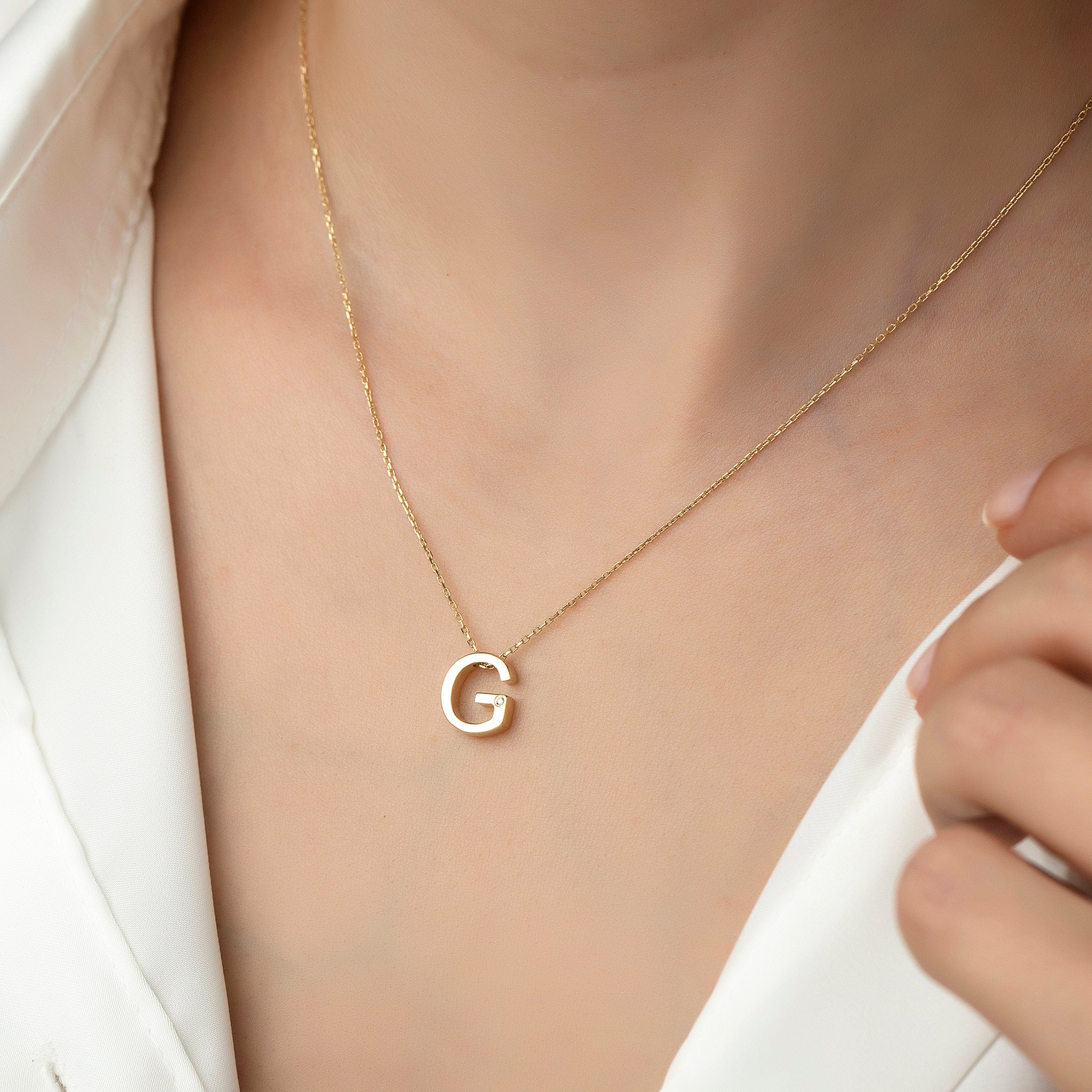 14k Gold Minimal G Initial Necklace