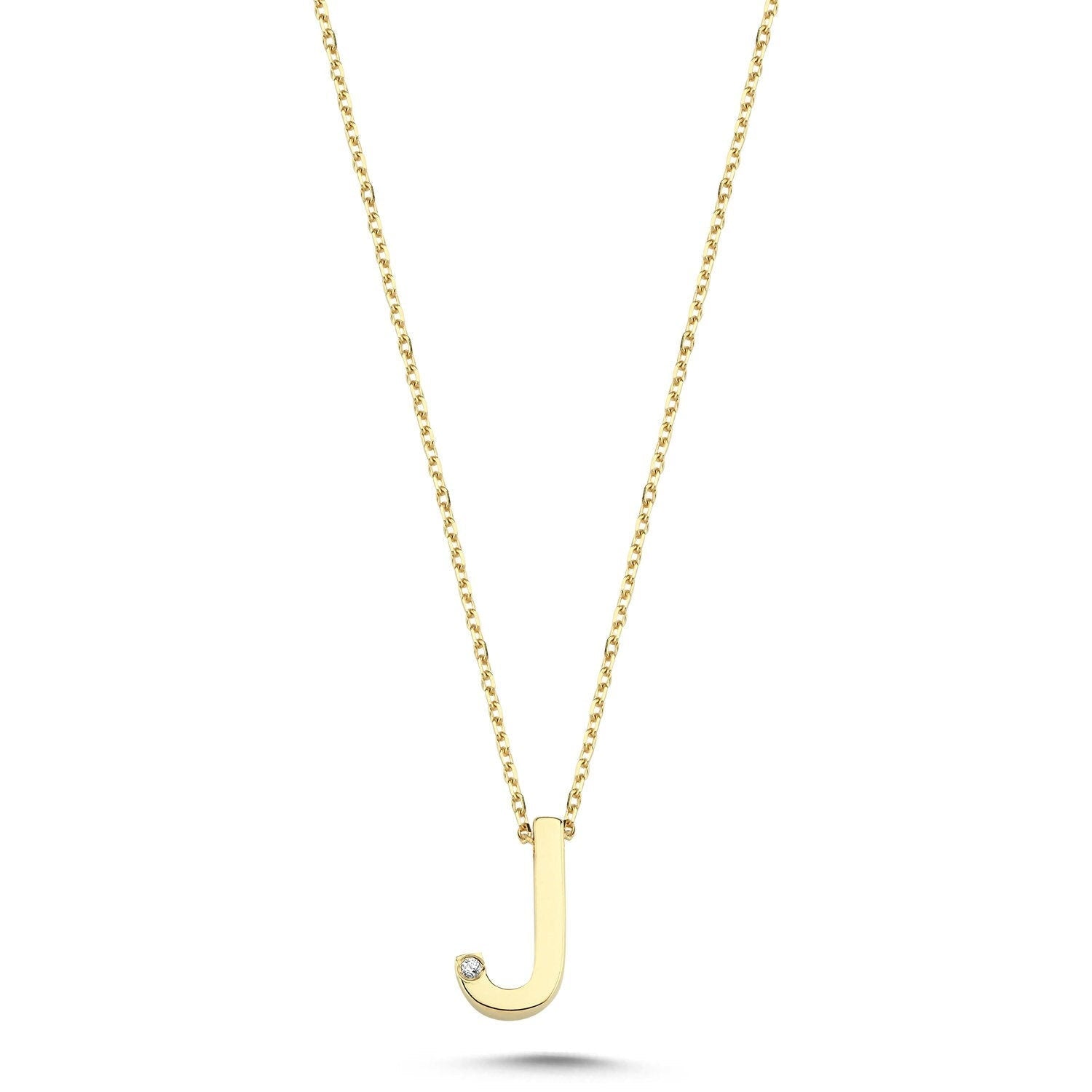 14k Gold Minimal J Initial Necklace Hems Jewellery 