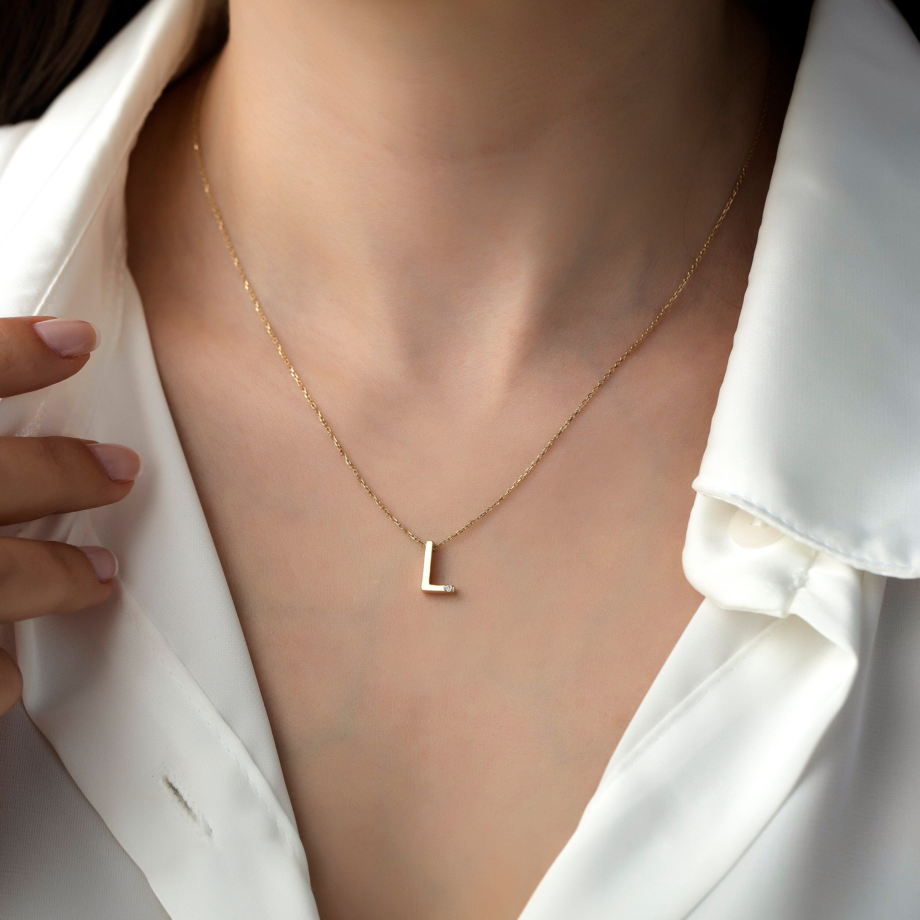 14k Gold Minimal L Initial Necklace