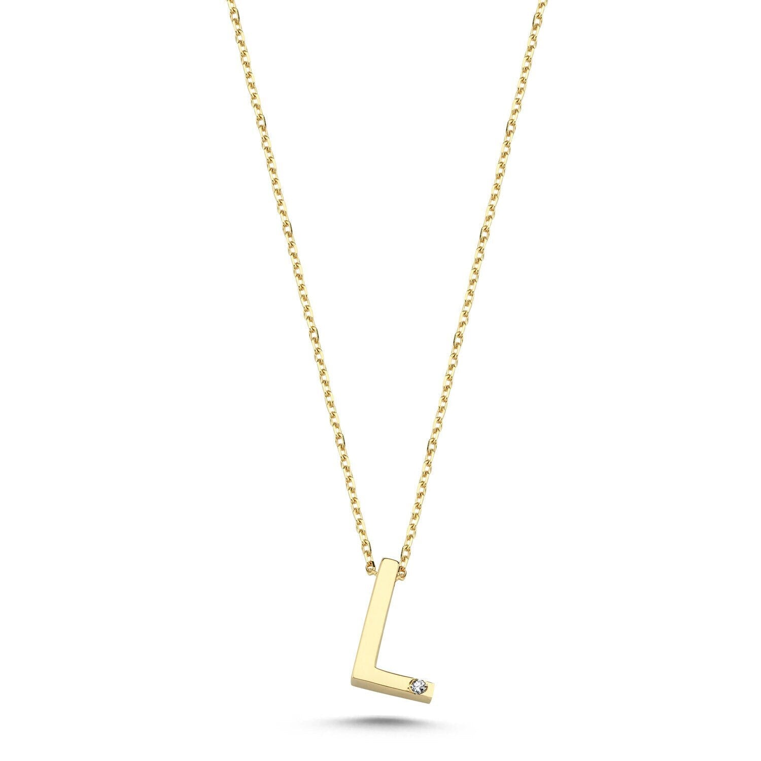 14k Gold Minimal L Initial Necklace Hems Jewellery 