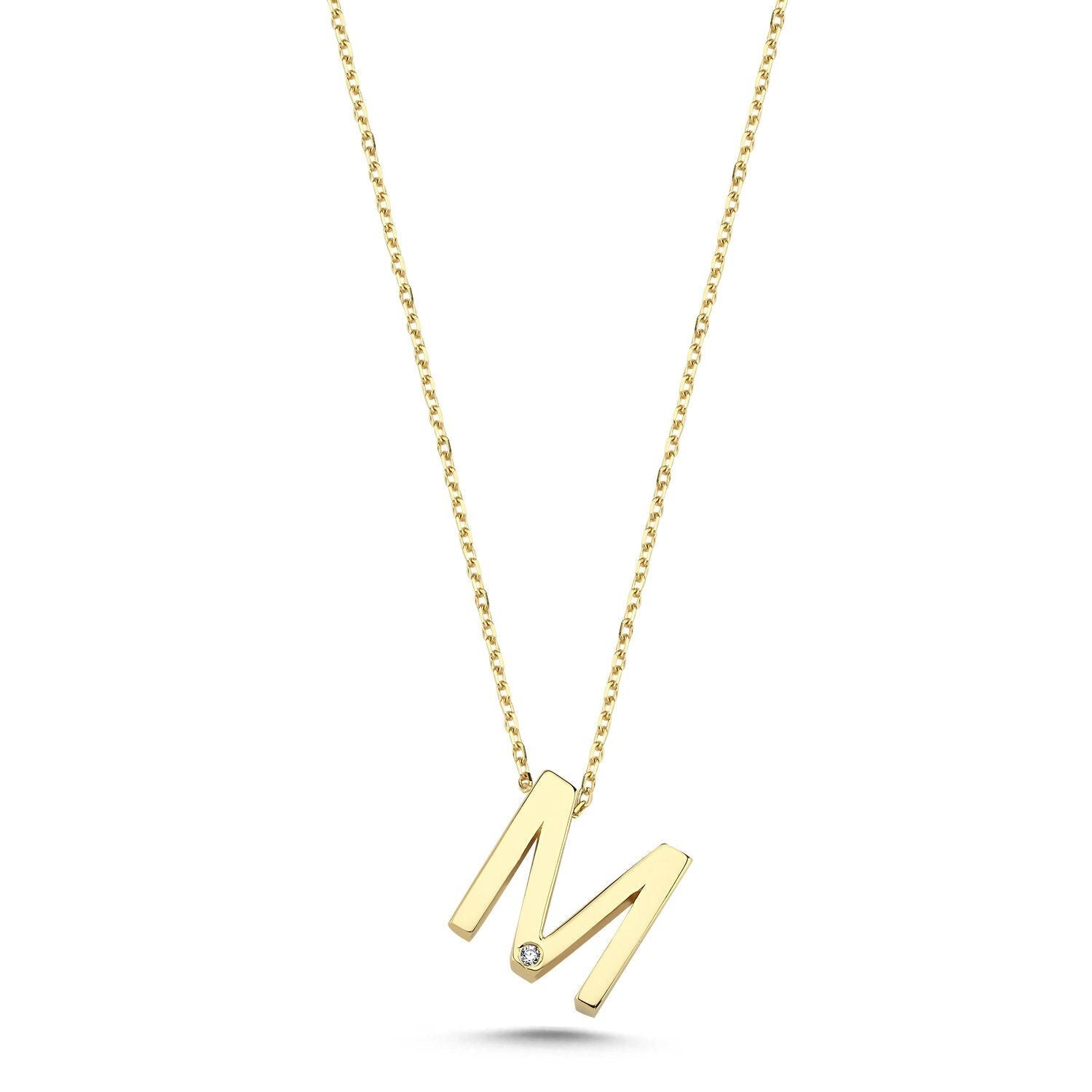 14k Gold Minimal M Initial Necklace Hems Jewellery 