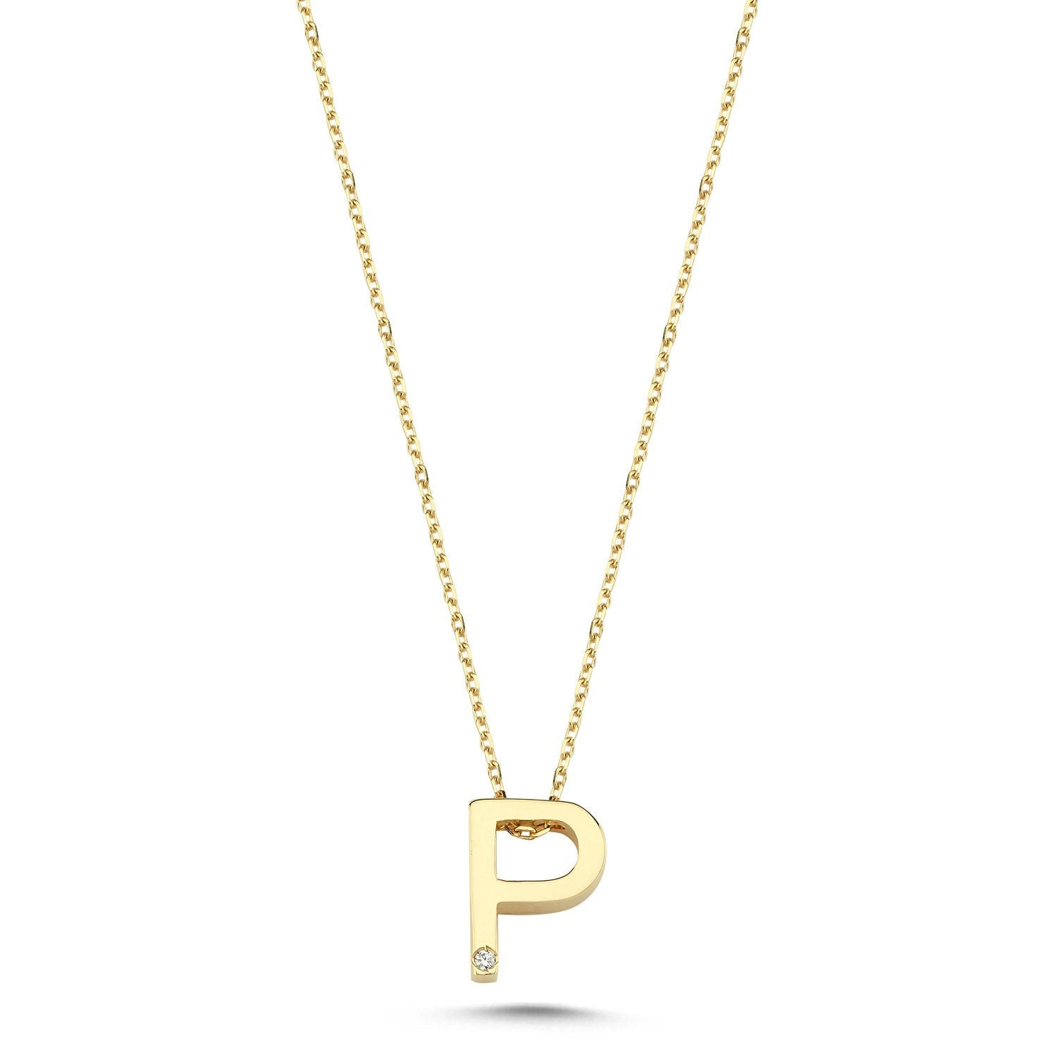 14k Gold Minimal P Initial Necklace