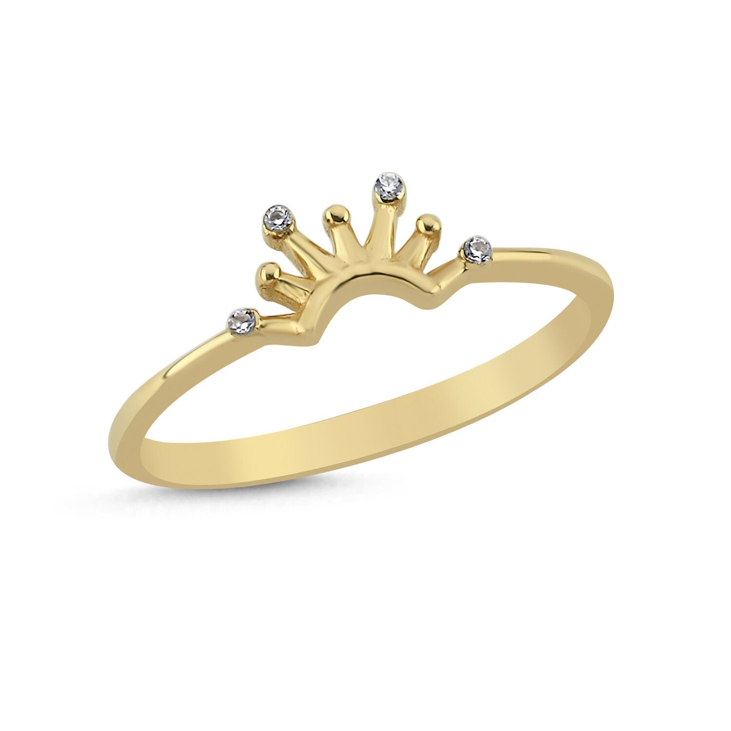 14k Gold Minimal Ring Stackable with a Gold Crown Hems Jewellery 