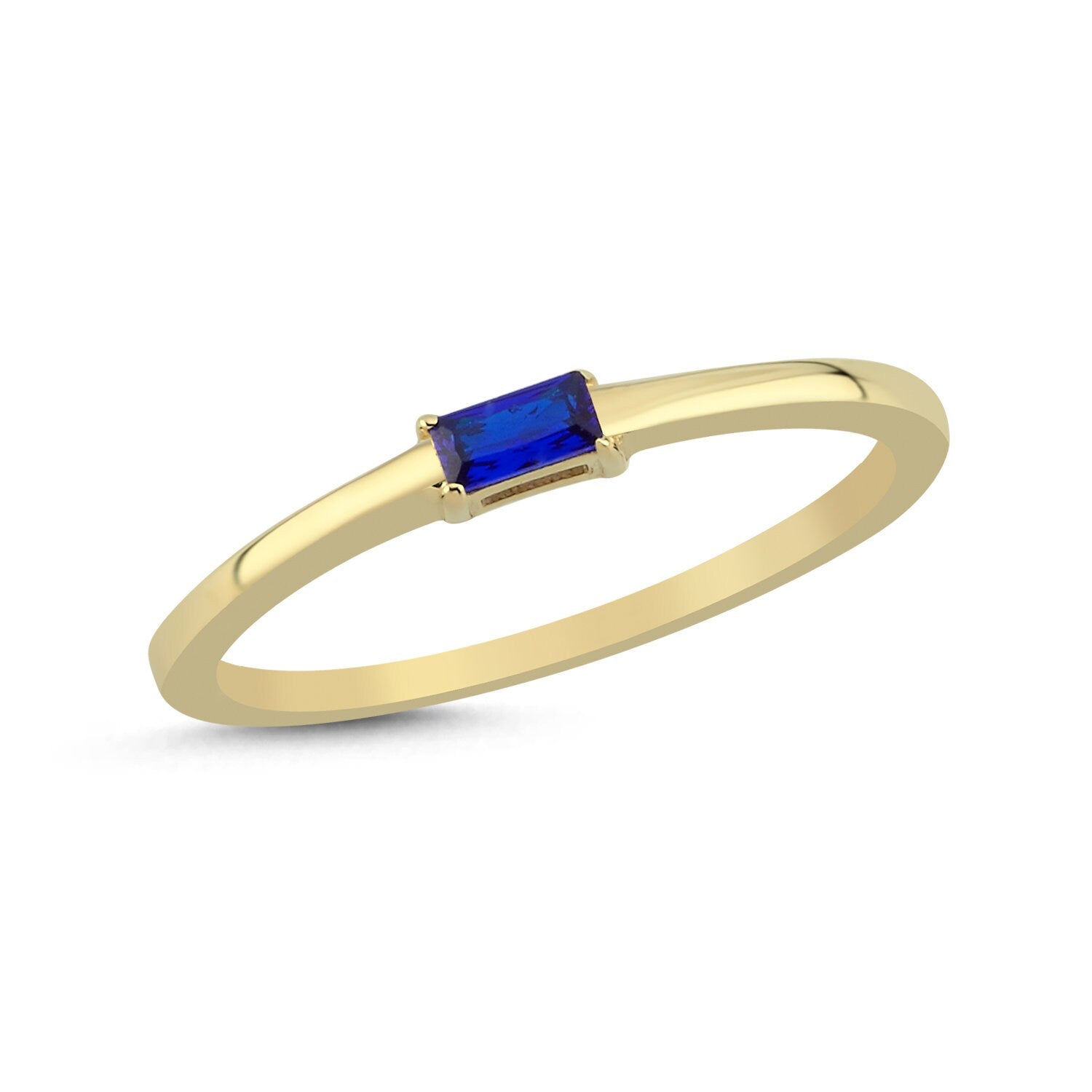 14k Gold Minimal Stackable Ring with Blue Colored Stone Hems Jewellery 