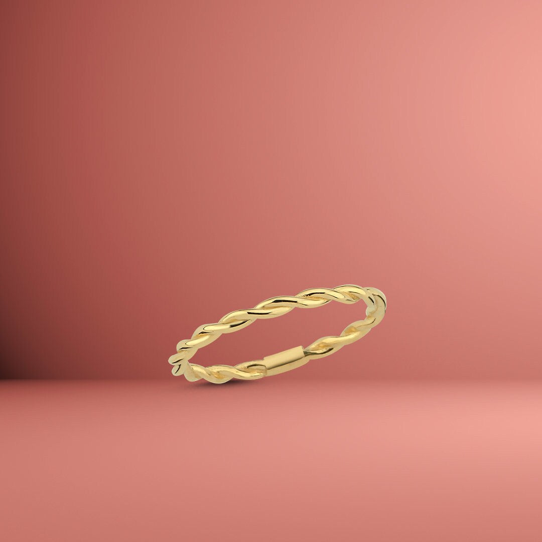 14k Gold Minimal Stackable Twist Ring Hems Jewellery 